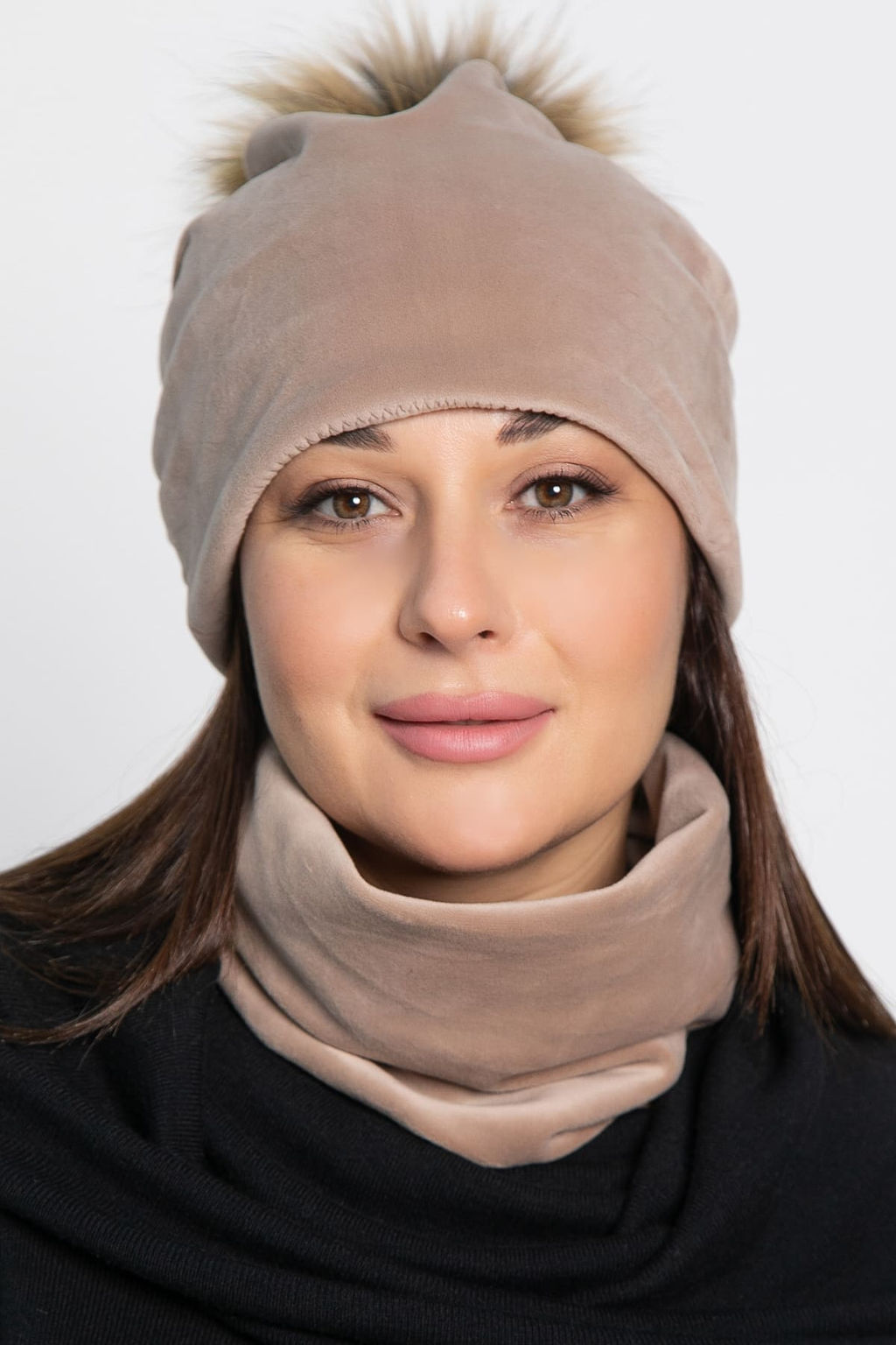 Комплект шапка с помпоном и снуд (бежевый) ШПС21-23М