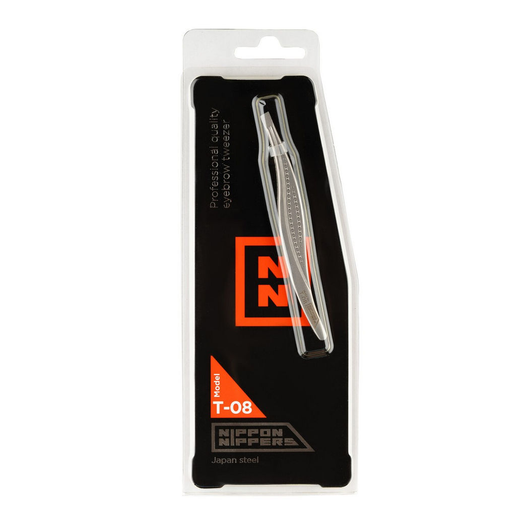 Nippon Nippers Пинцет для бровей / T-08, скошенный, узкий хват, 95 мм