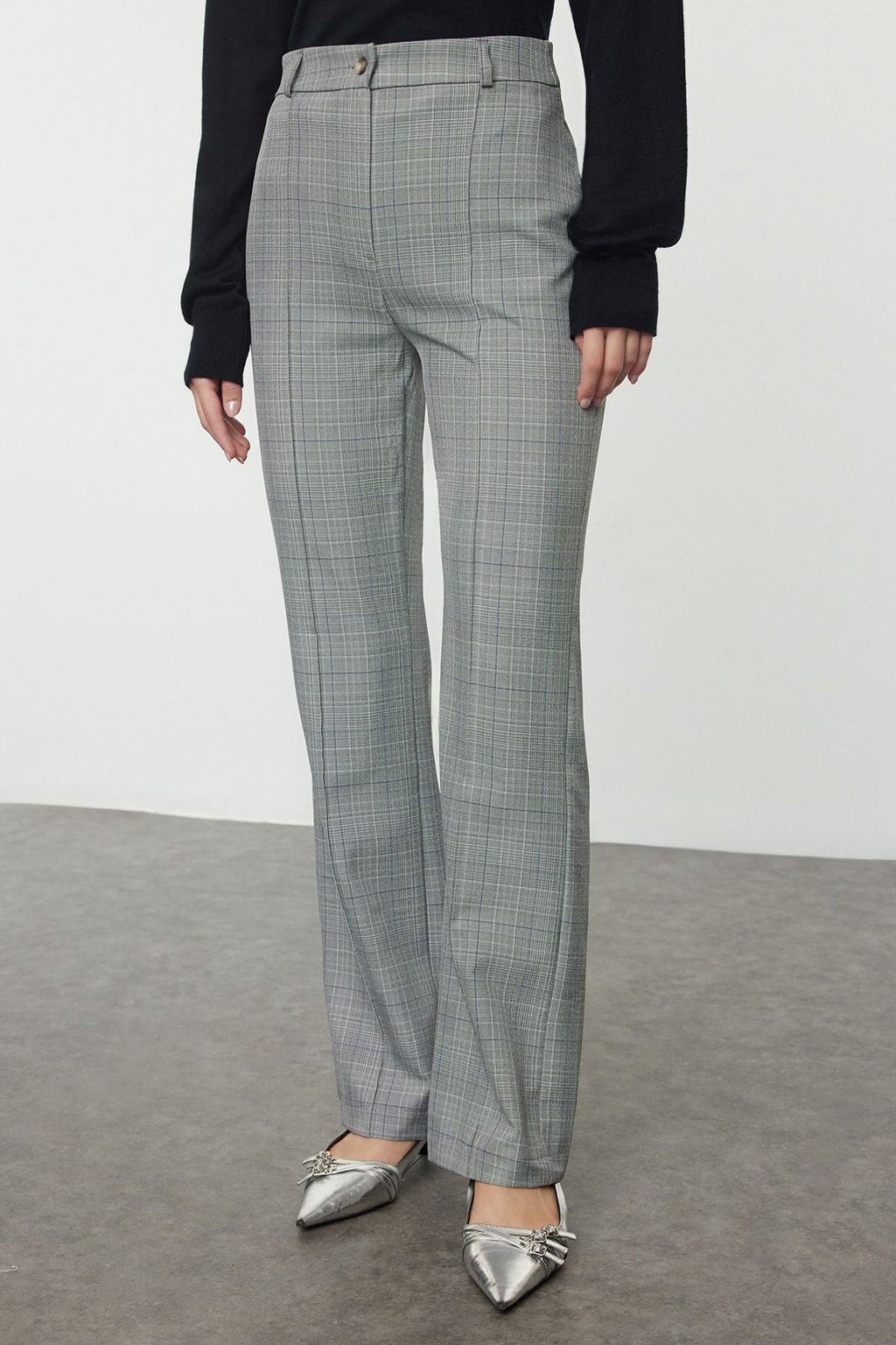 Gri Ekose Straight/Duz Kesim Dokuma Pantolon TWOAW25PL00085 - Trendyolmilla фото 3