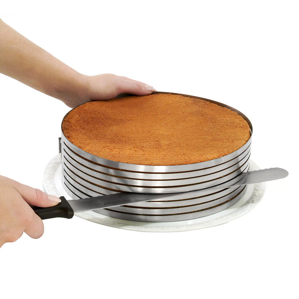 Форма кондитерская из нержавеющей стали для нарезания коржей, раздвижная, д24-30см h8,5см, цветная коробка (Китай) - Домашняя мода фото 5