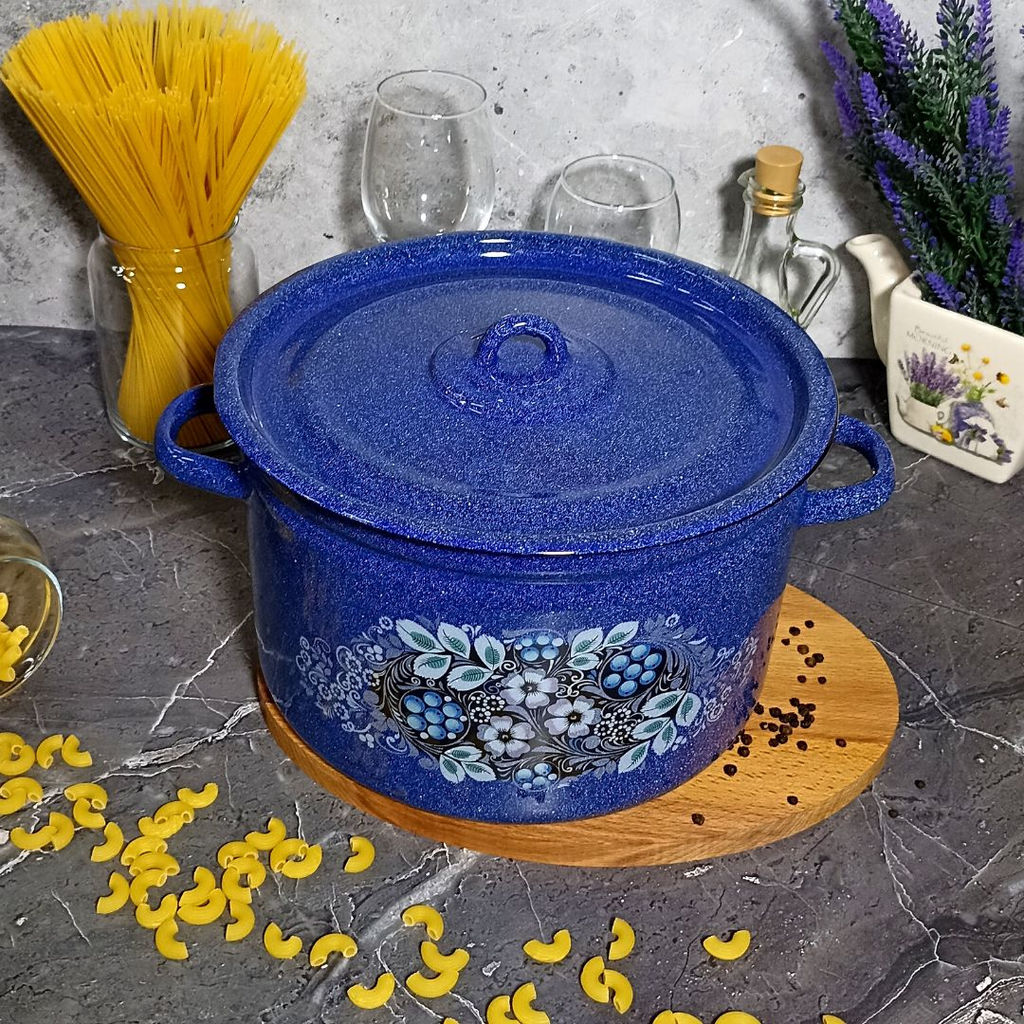 Кастрюля 7,0л 1с18с син. с зерн. Голубика - Стальэмаль фото 3