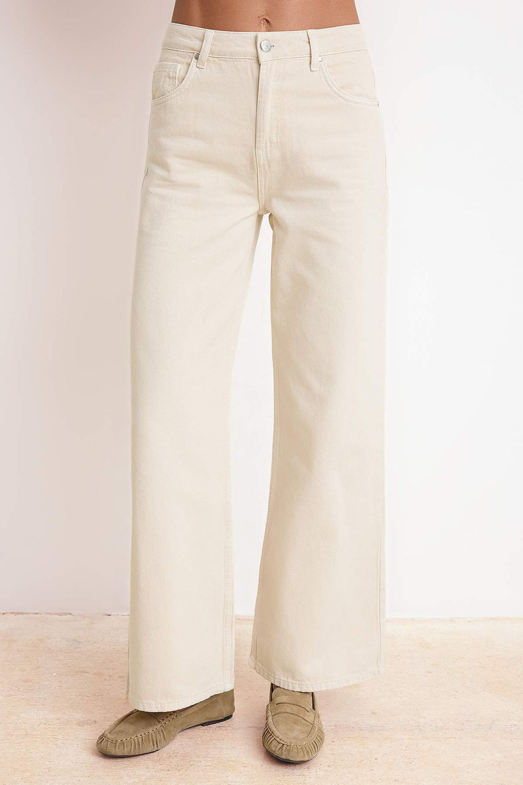 Bej DOKUMLU Yuksek Bel %100 Pamuk Wide Leg Jeans TWOSS26JE00216 - Trendyolmilla фото 11