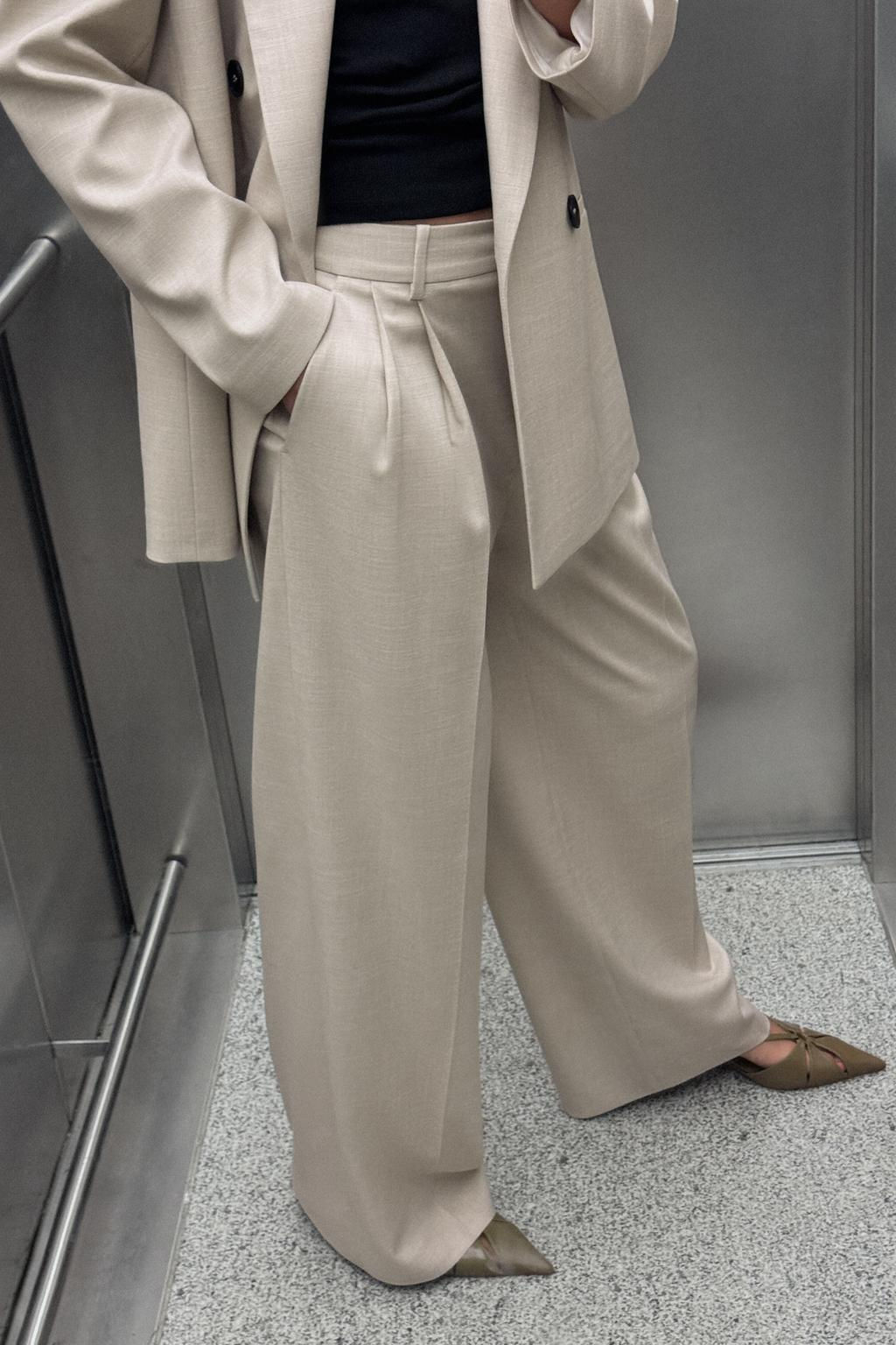 DARTED WIDE-LEG TROUSERS
