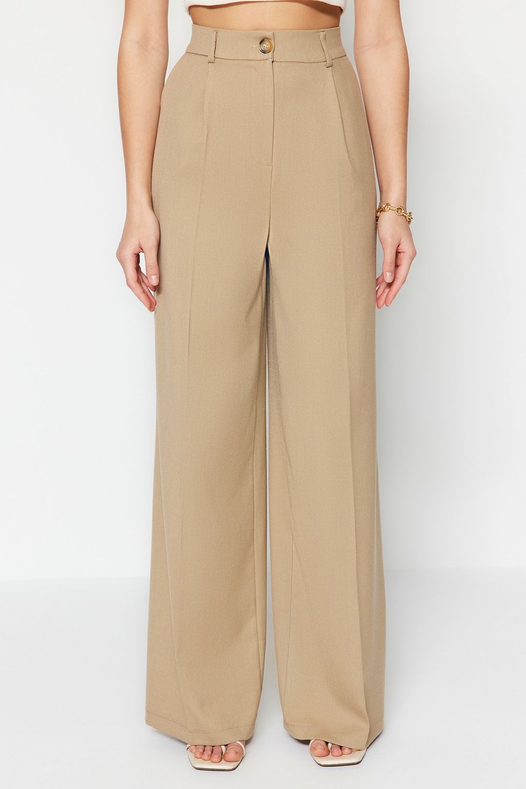 TRENDYOLMILLA Haki Utu Izli Wide Leg/Genis Paca Dokuma Kumas Pantolon TWOSS23PL00326  фото 6