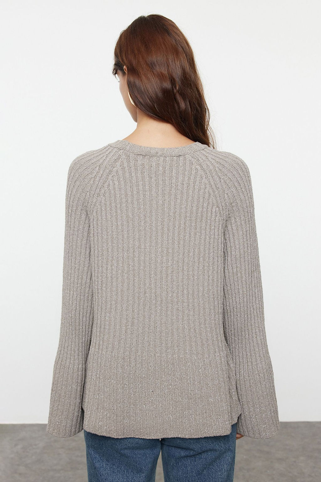 More Sustainable Vizon Genis Kal?p Peplum Detayl? Pamuklu Triko Kazak TWOAW25KZ00305