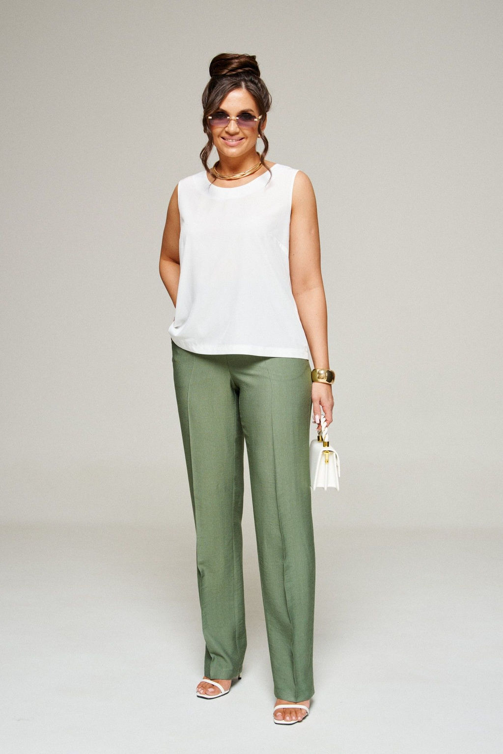 Костюм 6336 хаки, Брюки, Блуза, Топ - Beautiful and free фото 7