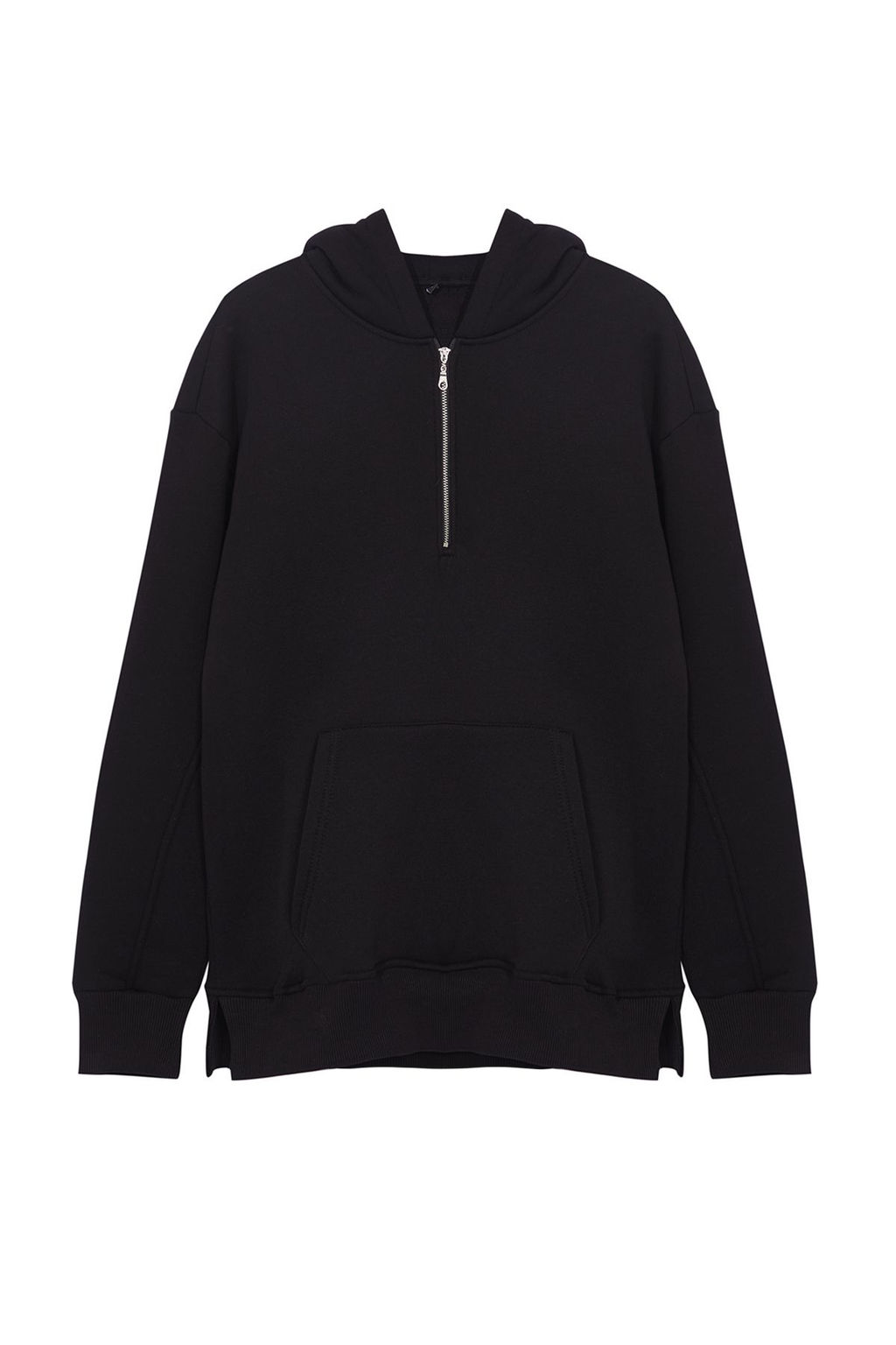 Siyah Oversize/Genis Kesim Fermuarl? Kapusonlu Ici Polarl? Basic Sweatshirt TMNAW25SW00050
