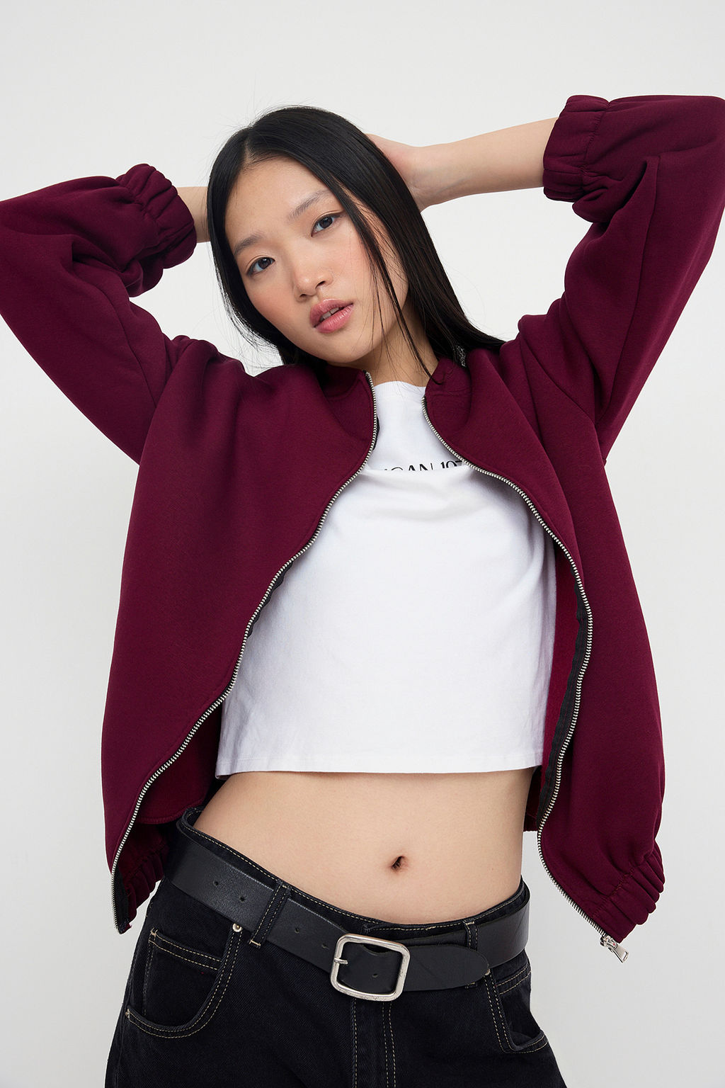 Teen Koyu Bordo Fermuarl? Oversize/Genis Kal?p Kal?n Ici Polarl? Orme Sweatshirt TWOAW25SW00122
