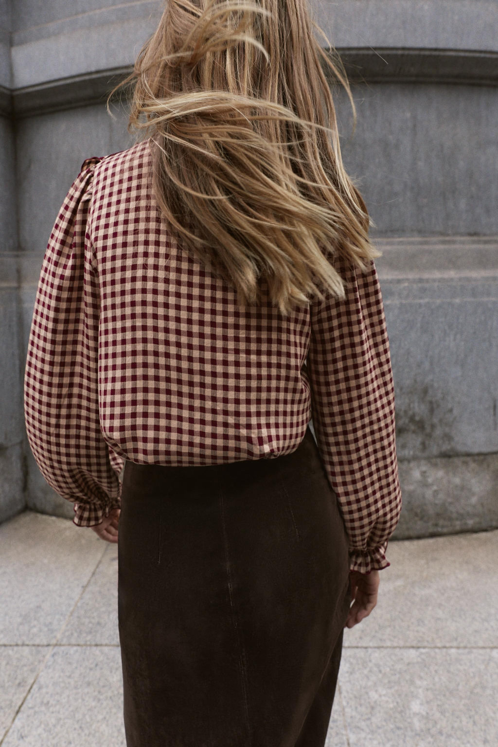 BLUSA VOLANTES CUADROS / Burgundy - Zara фото 3