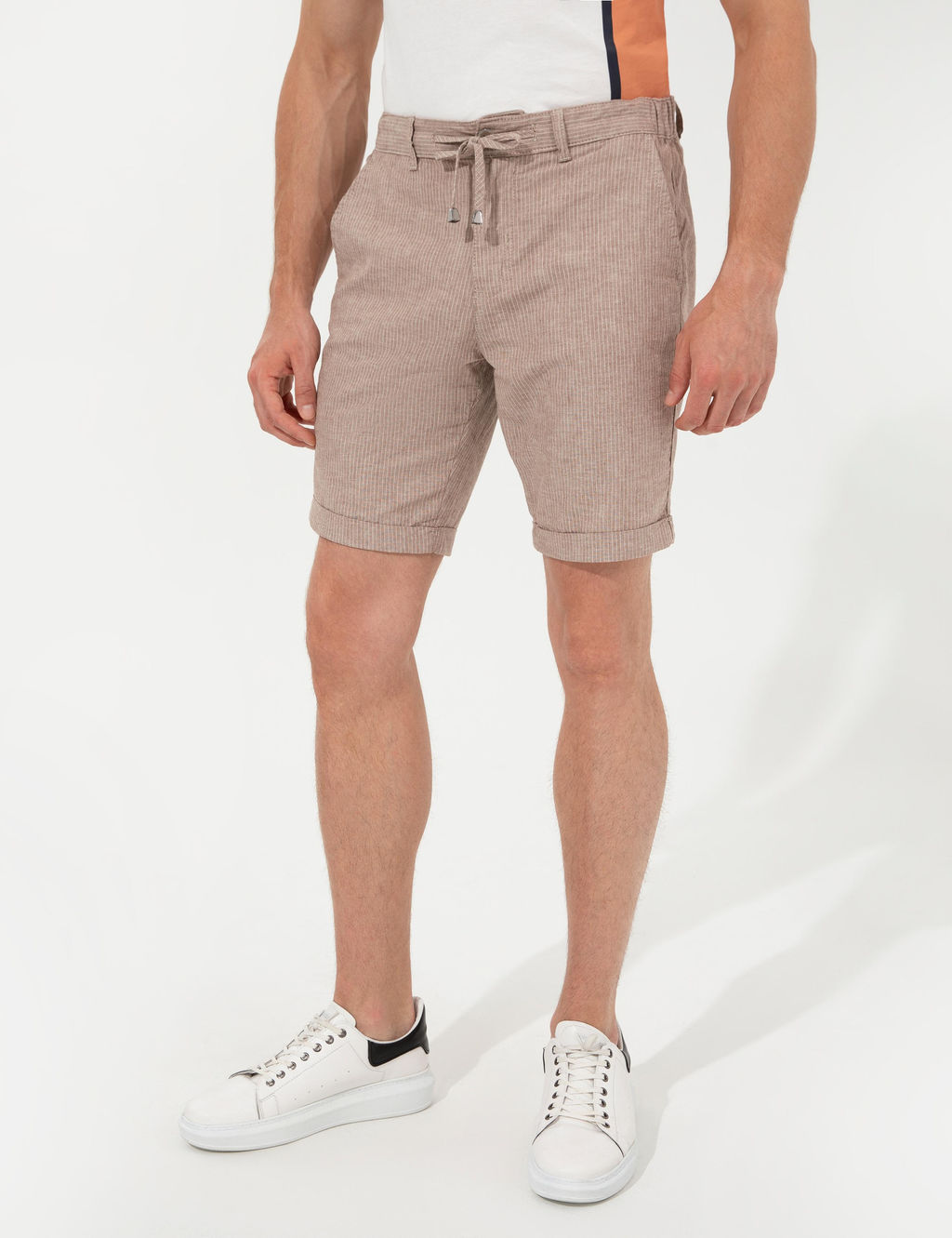 Kahverengi Regular Fit Keten Kar___ml_ Bermuda _ort - Pierre cardin фото 2