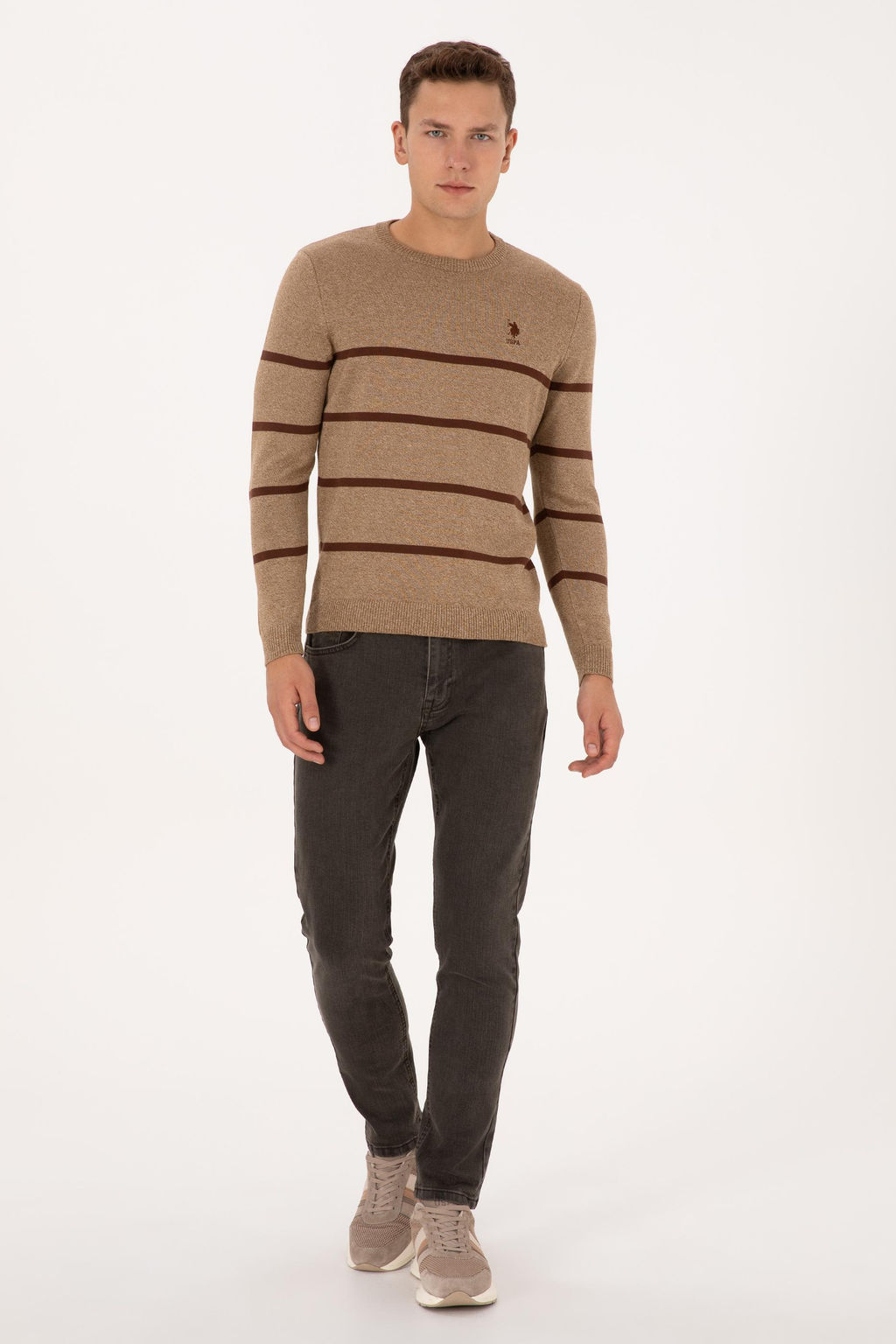 Erkek Slim Fit Bisiklet Yaka Haki Kazak - U.s. polo assn фото 4