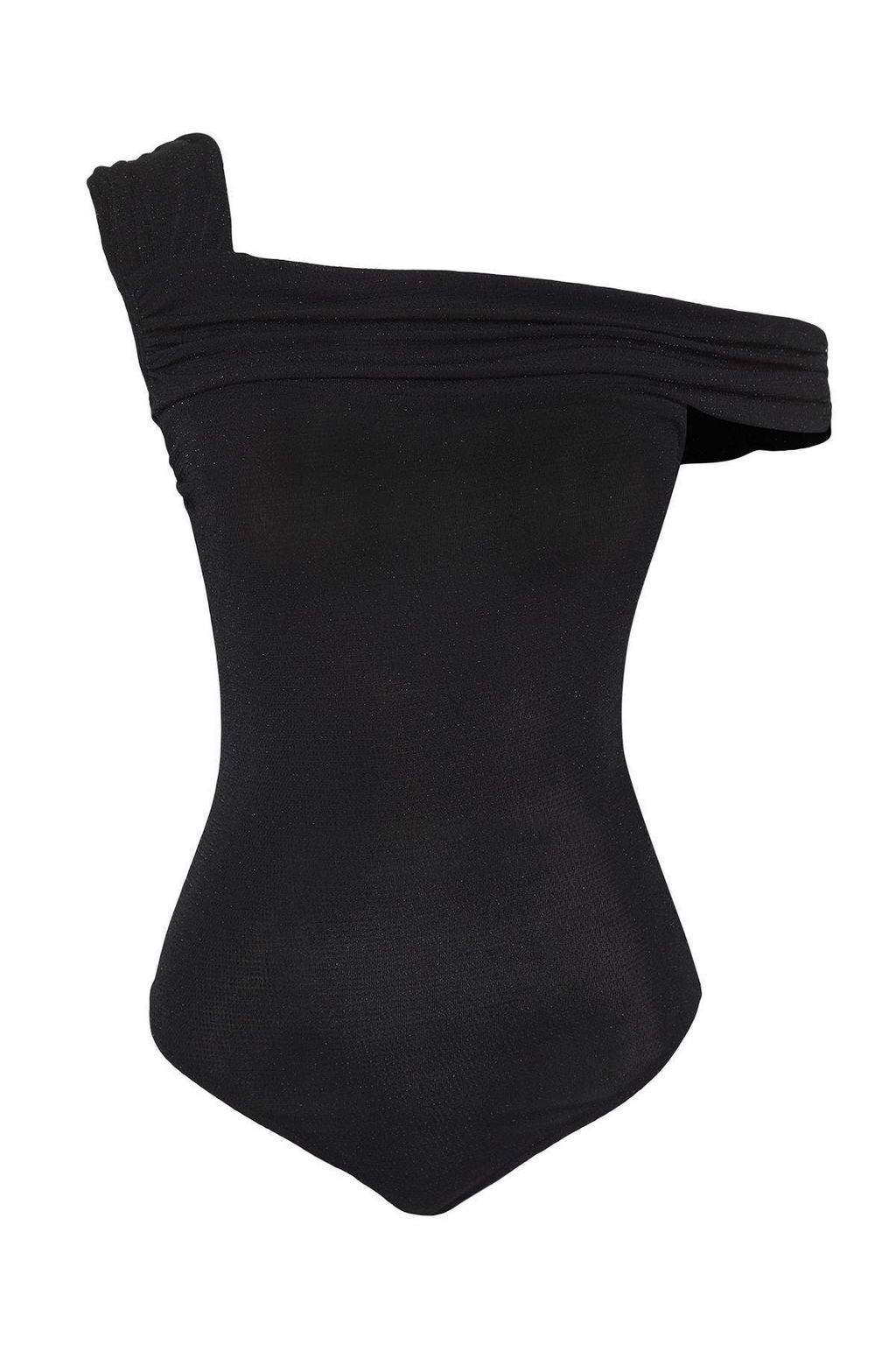 TRENDYOLMILLA Siyah Asimetrik Yaka Simli Orme Body TPRSS25BD00007