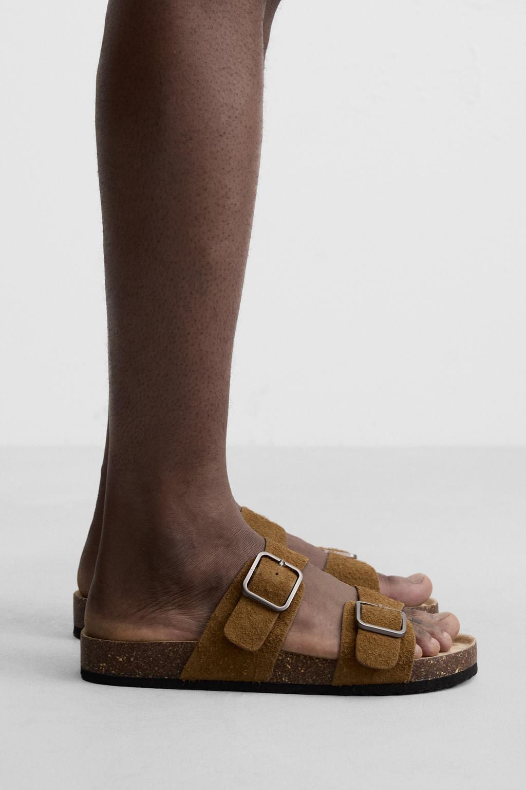 DOUBLE BUCKLE LEATHER SANDALS - Zara фото 7