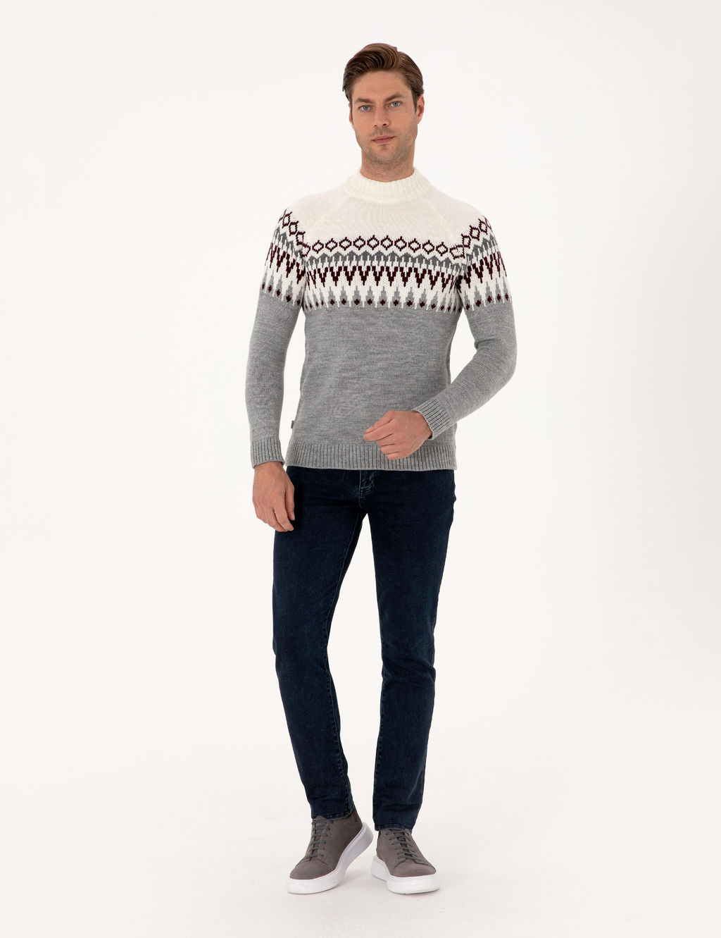 A__k Gri Melanj Slim Fit _eyrek Yaka Triko Kazak - Pierre cardin фото 4