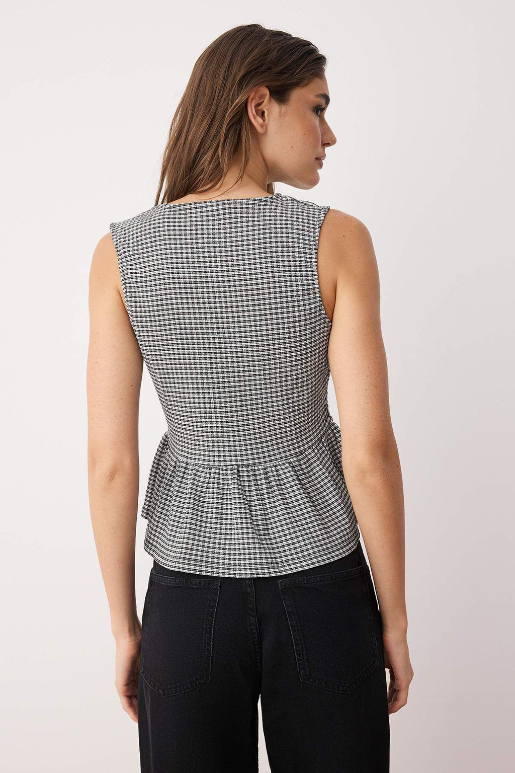 Trendyolmilla K?rm?z? Potikare Desenli Baglama Detayl? Kolsuz Esnek Orme Bluz TWOSS25BZ00410  фото 4