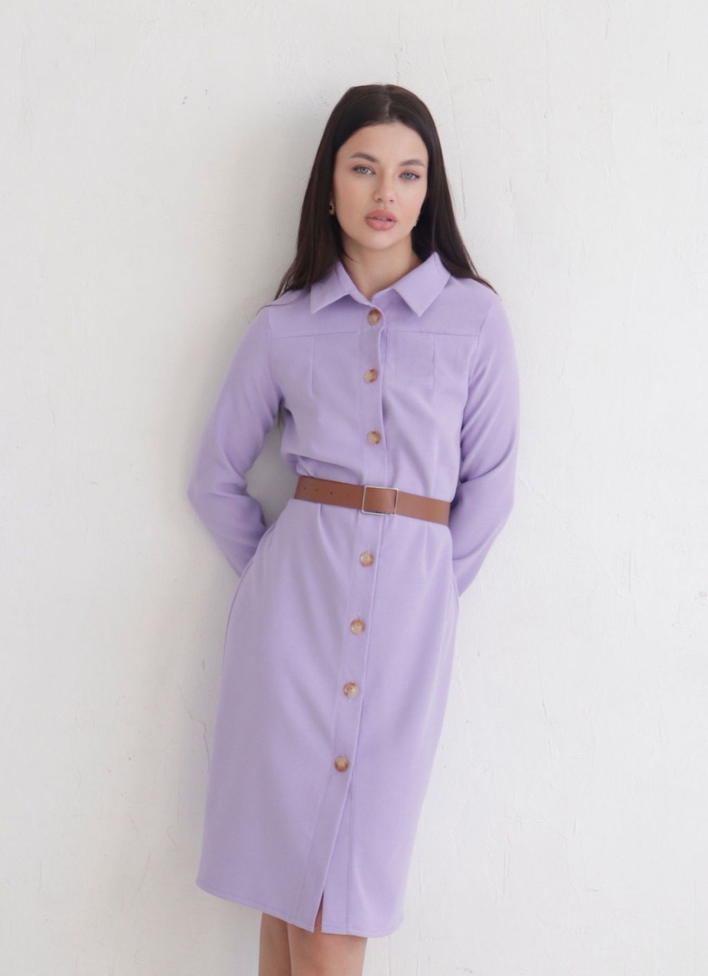 Платье-рубашка из микровельвета лавандовое - Martichelli фото 2