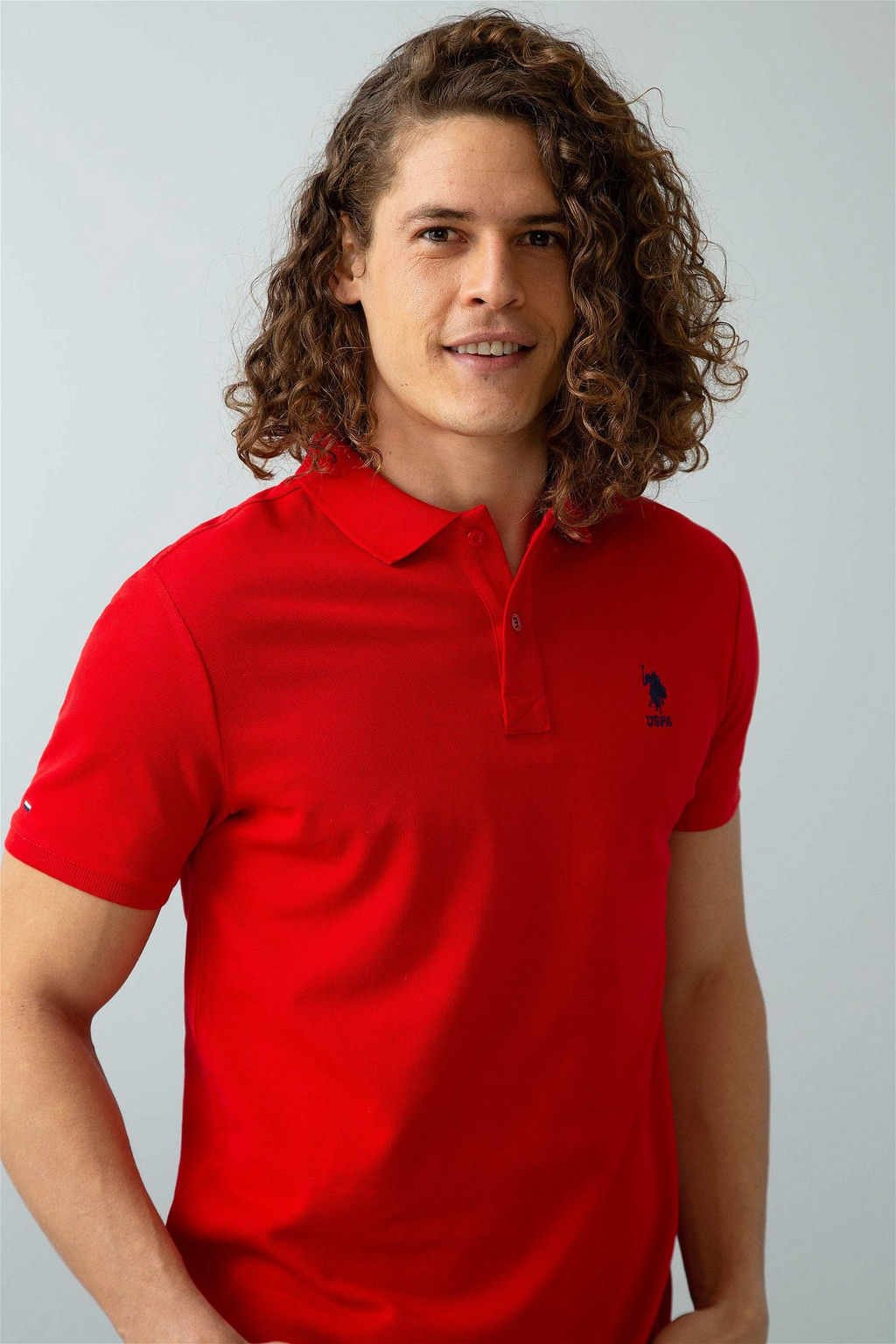 Мужская красная базовая футболка с воротником-поло - U.s. polo assn фото 2