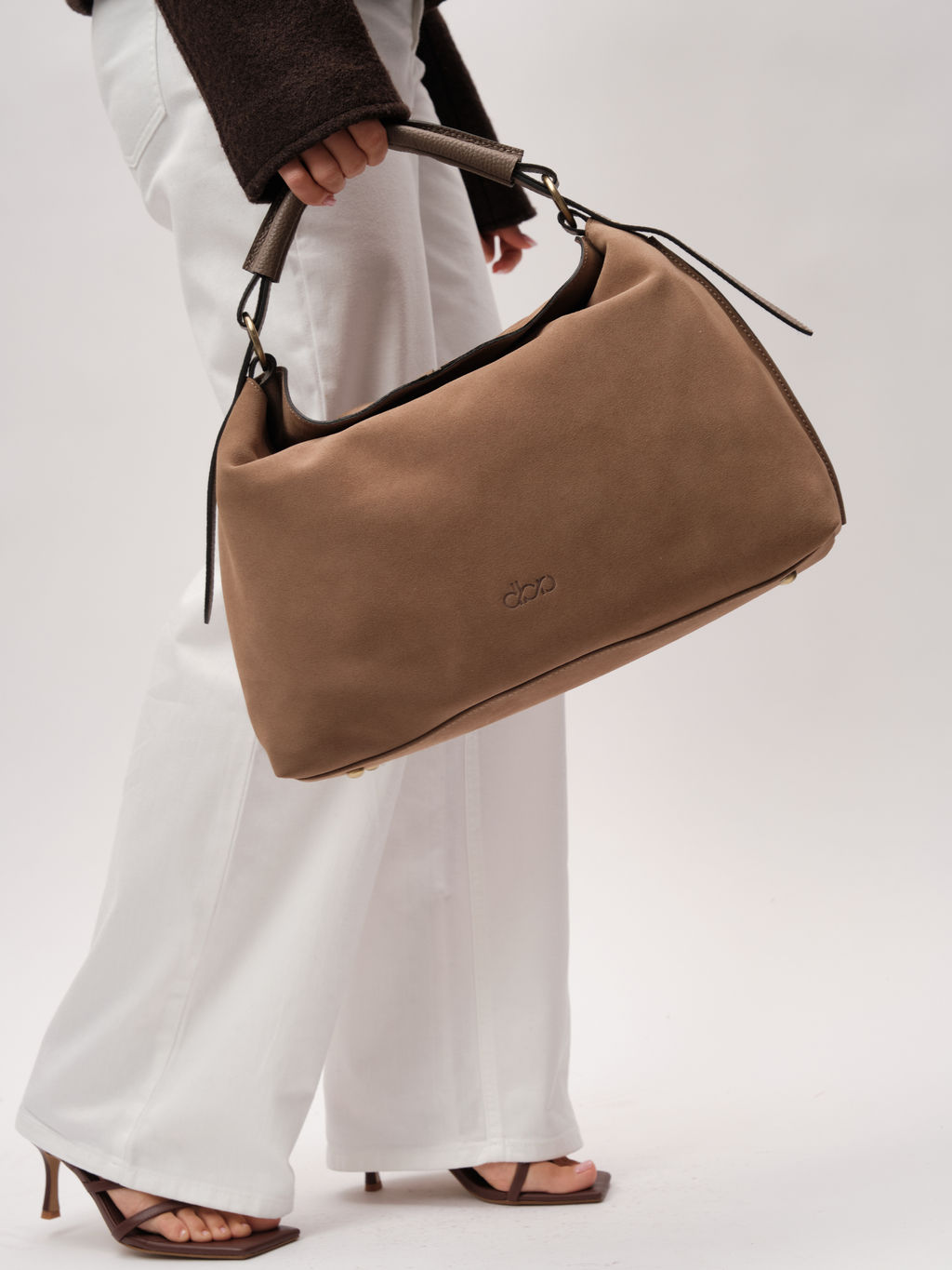 Замшевая сумка Andrea DBR 31374 серо-коричневый  фото 7