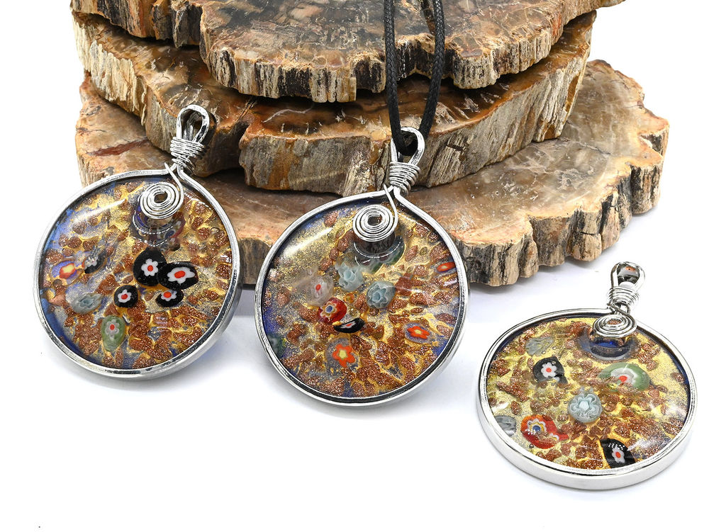 Муранское стекло кулон Круг 45мм в металле цв.васильковый