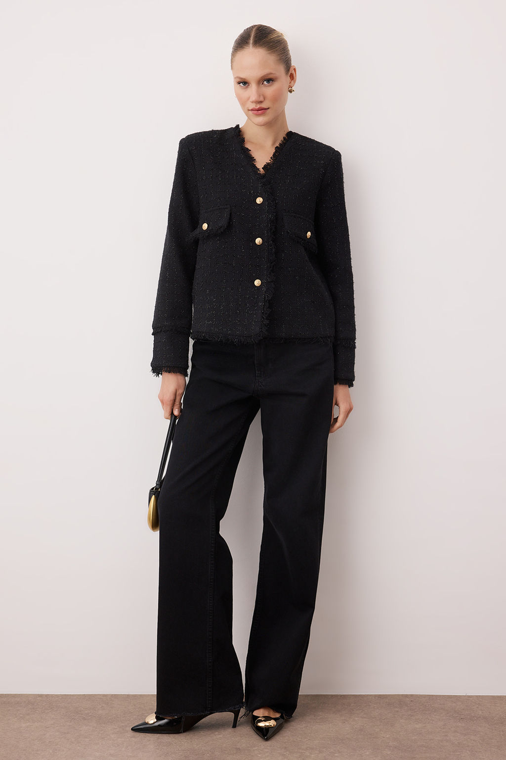 Siyah Simli Dokuma Tuvit Ceket TWOAW26CE00027 - Trendyolmilla фото 2