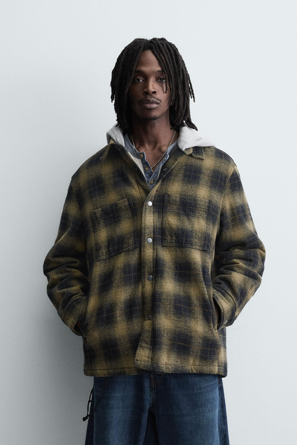 HOODED CHECK OVERSHIRT