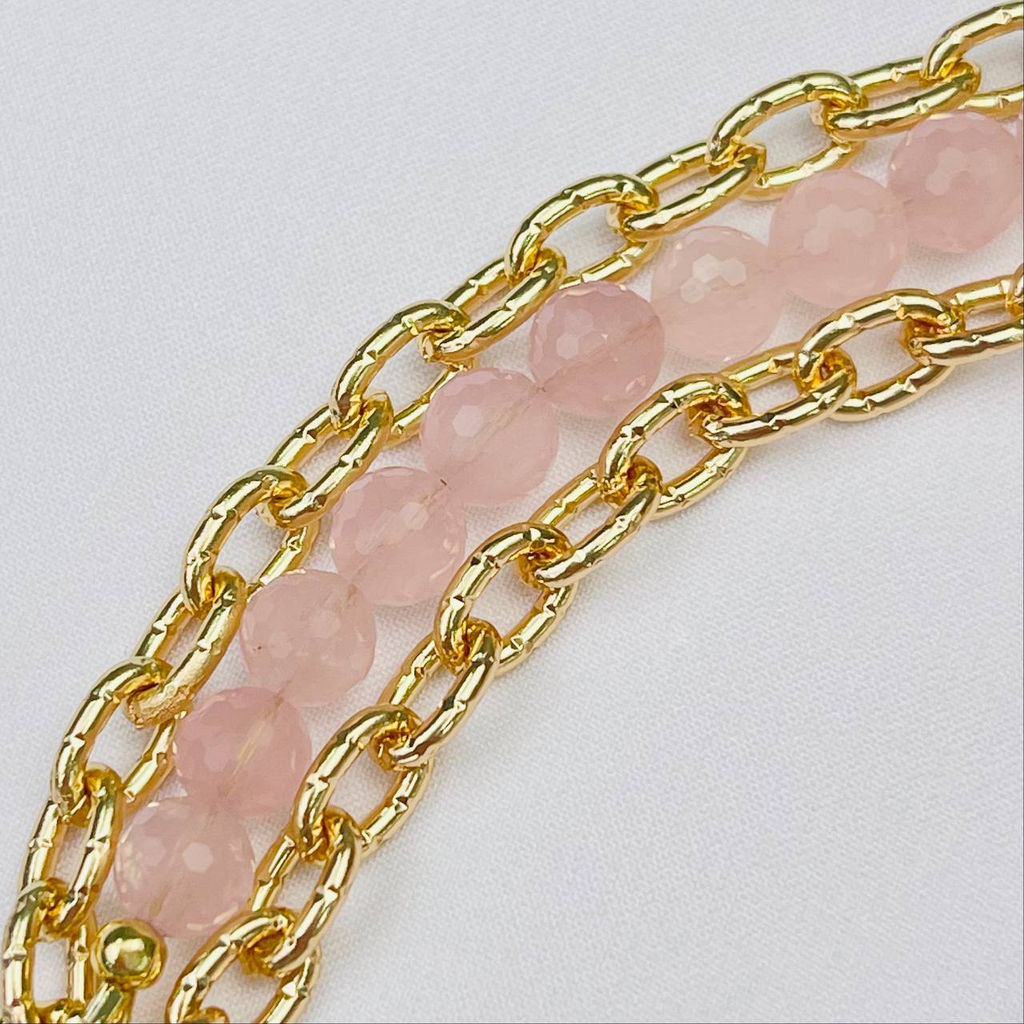 Браслет из Розового кварца с цепочкой 16,5 см