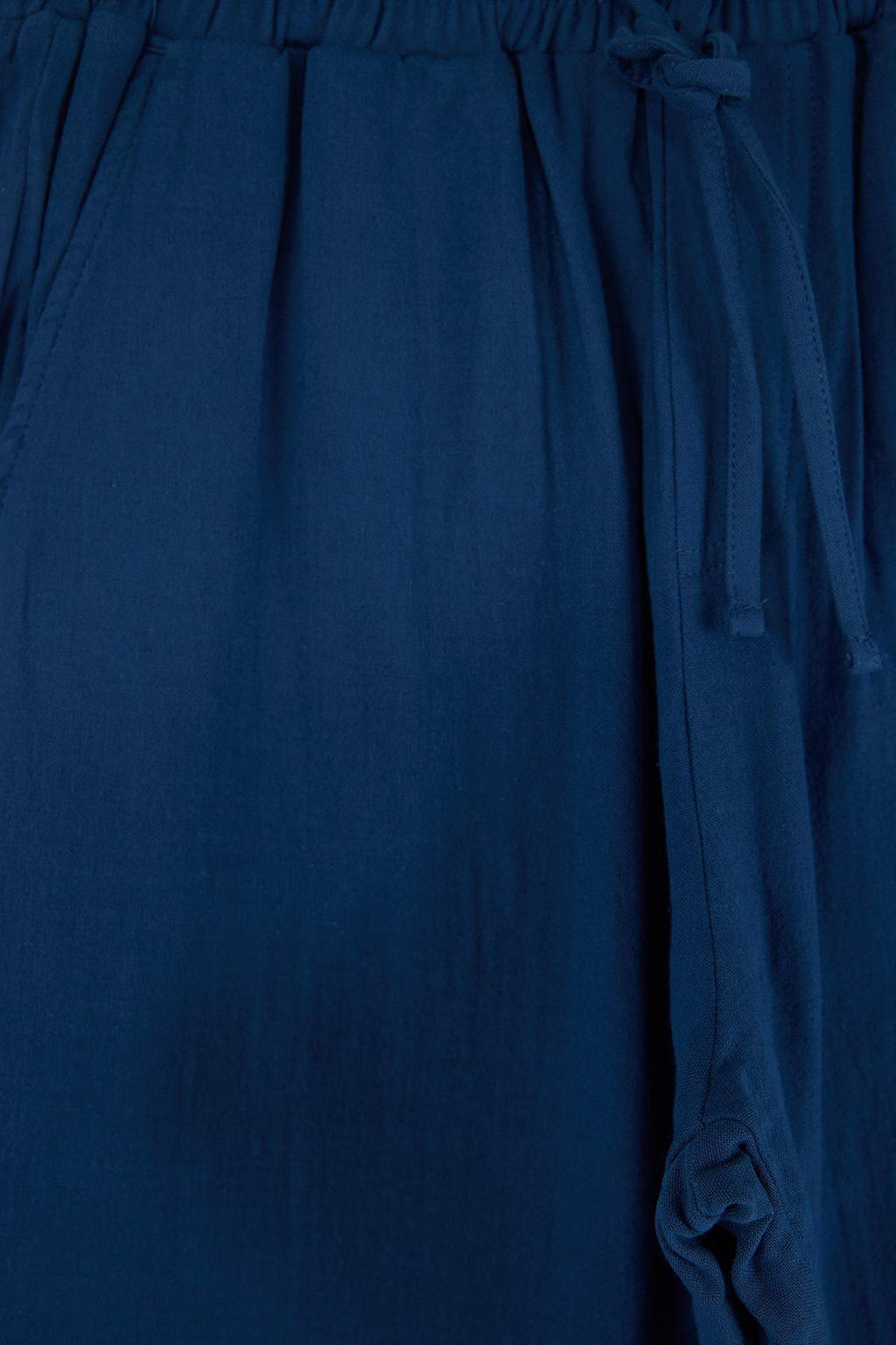 Lacivert Muslin Kumas Keten Gorunumlu Yazl?k Beli Lastikli %100 Pamuklu Pantolon TMNSS25PL00031