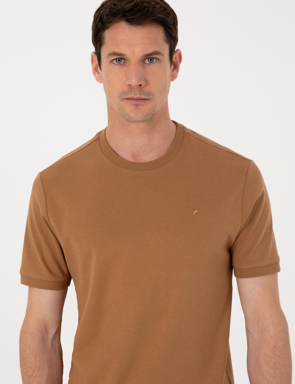 Kahverengi Regular Fit %100 Pamuk Bisiklet Yaka Basic T-shirt