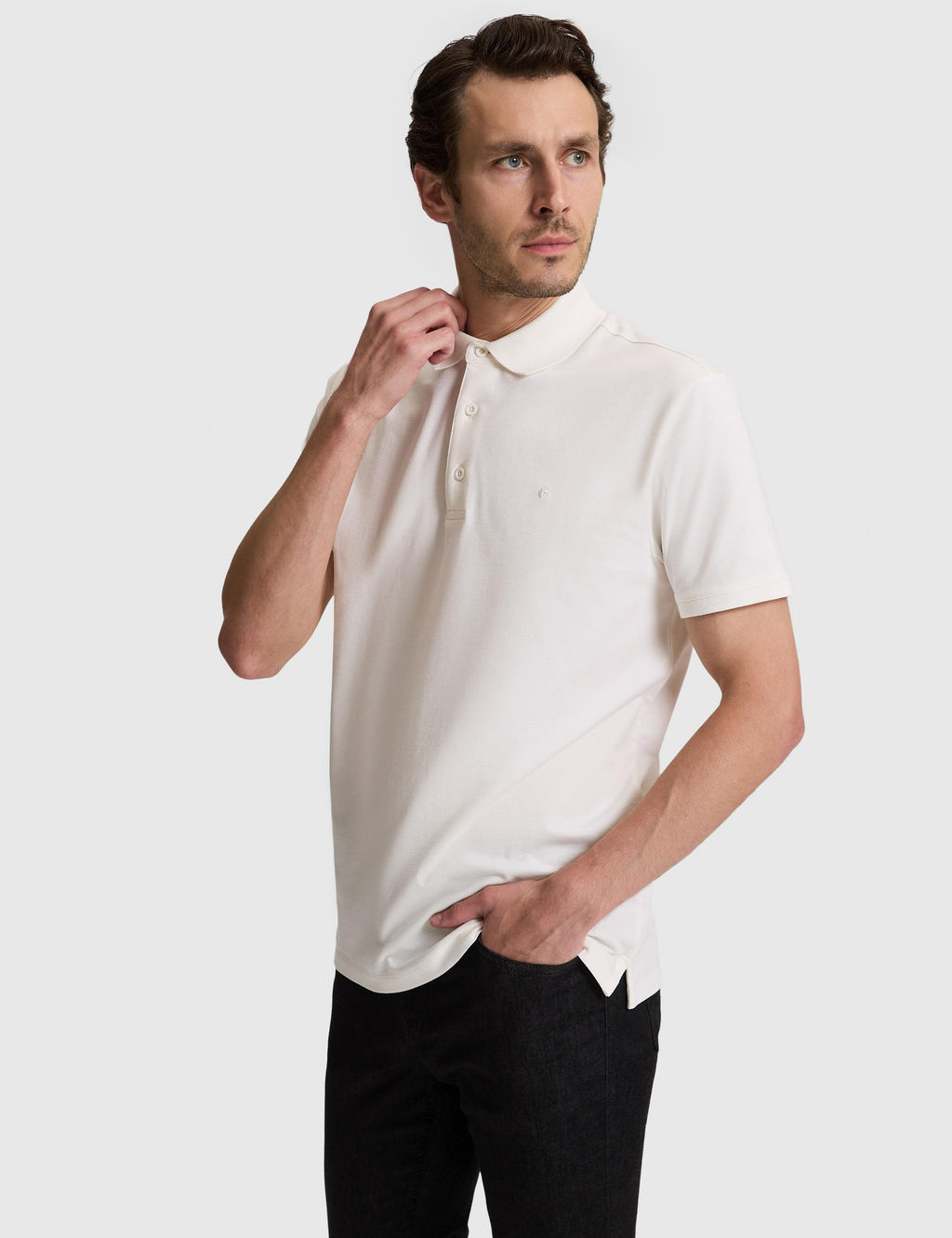 Bej Slim Fit Pamuk Kar___ml_ D__meli Polo Yaka Basic T-shirt