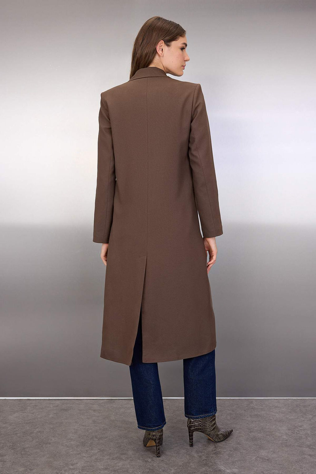 Kahverengi Mono Kapama Oversize Uzun Kaban TWOAW26KB00060 - Trendyolmilla фото 4