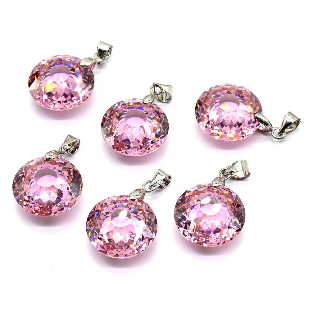 Кулон из фианита круг 15мм, цв.розовый