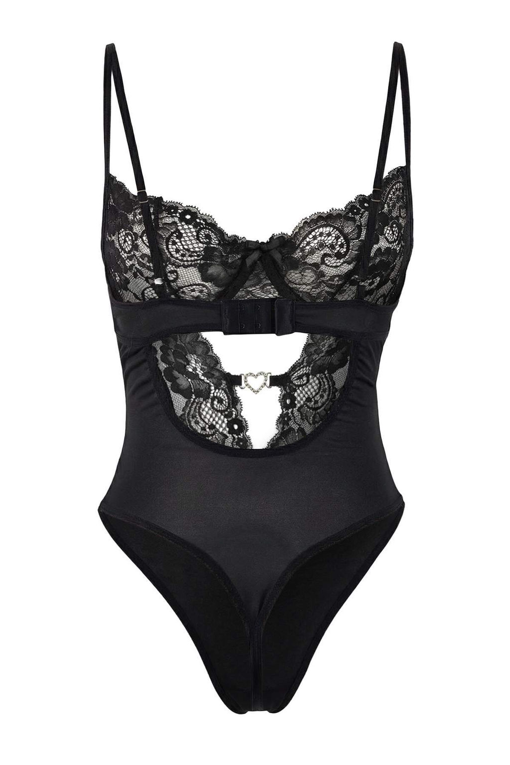 Siyah Tul Dantel Kalp Detayl? Fitted Body THMSS26BD00010 - Trendyolmilla фото 5