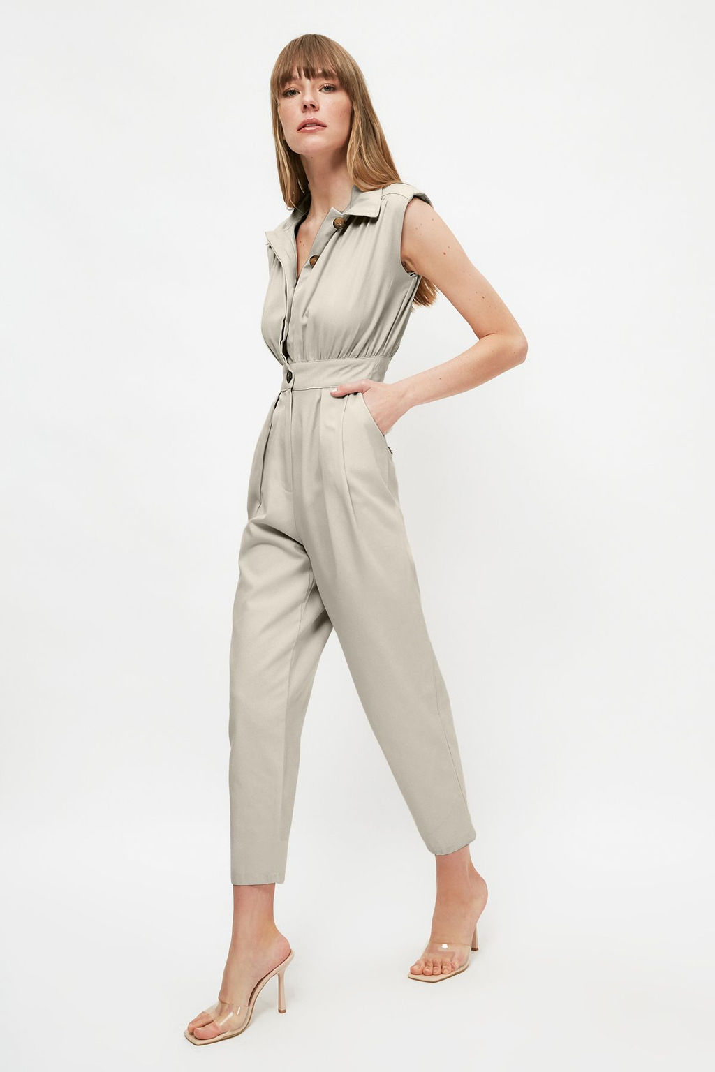 Tas Gomlek Yaka Kolsuz Gabardin Dokuma Tulum TWOSS21TU0233