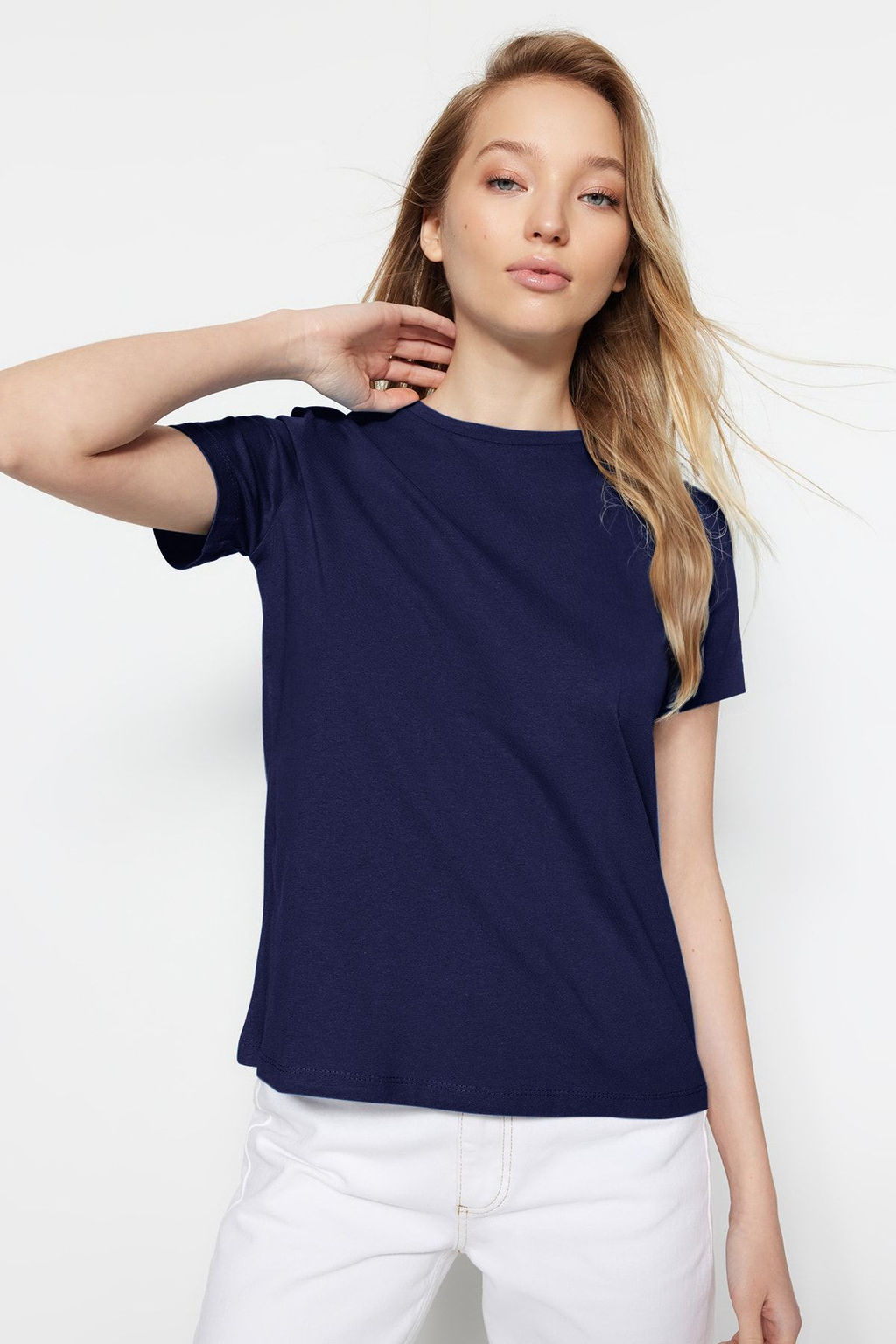 Bordo-Lacivert Basic %100 Pamuk Bisiklet Yaka 2li Paket Orme T-Shirt TWOSS20TS0141