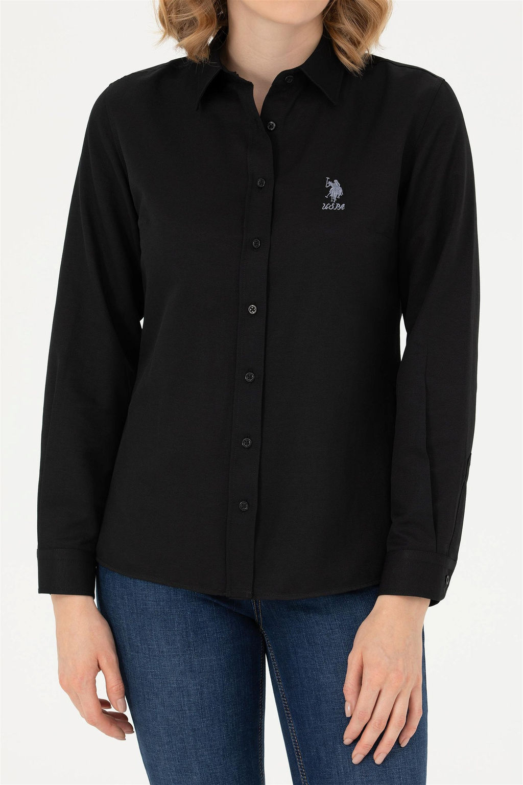 Женская черная базовая рубашка с длинным рукавом - U.s. polo assn фото 13