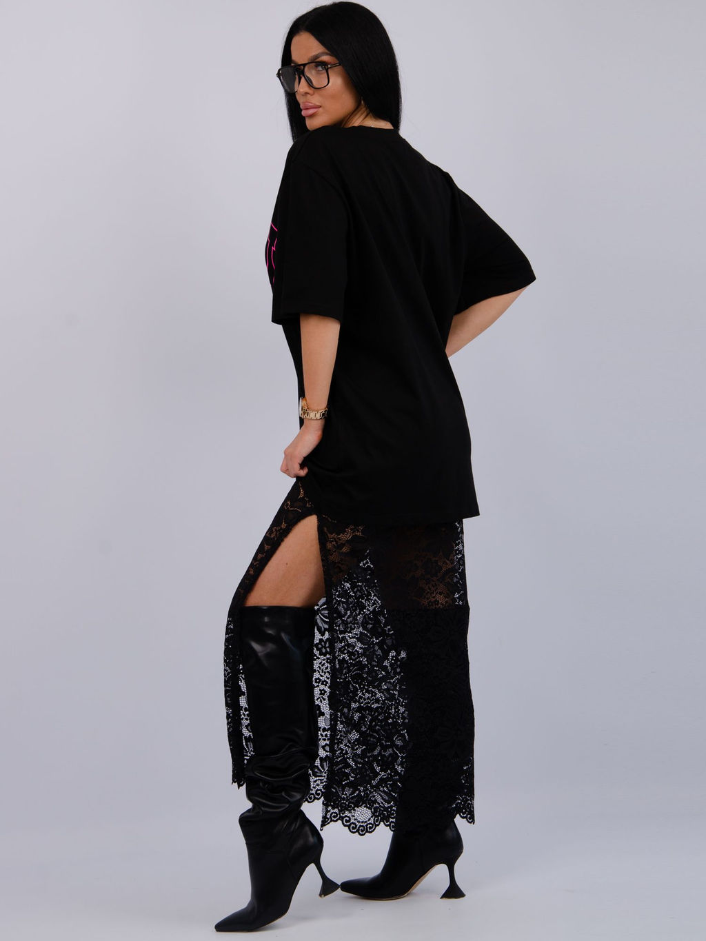 Костюм Монохром 2 чёрный, трикотаж - Малина фото 17