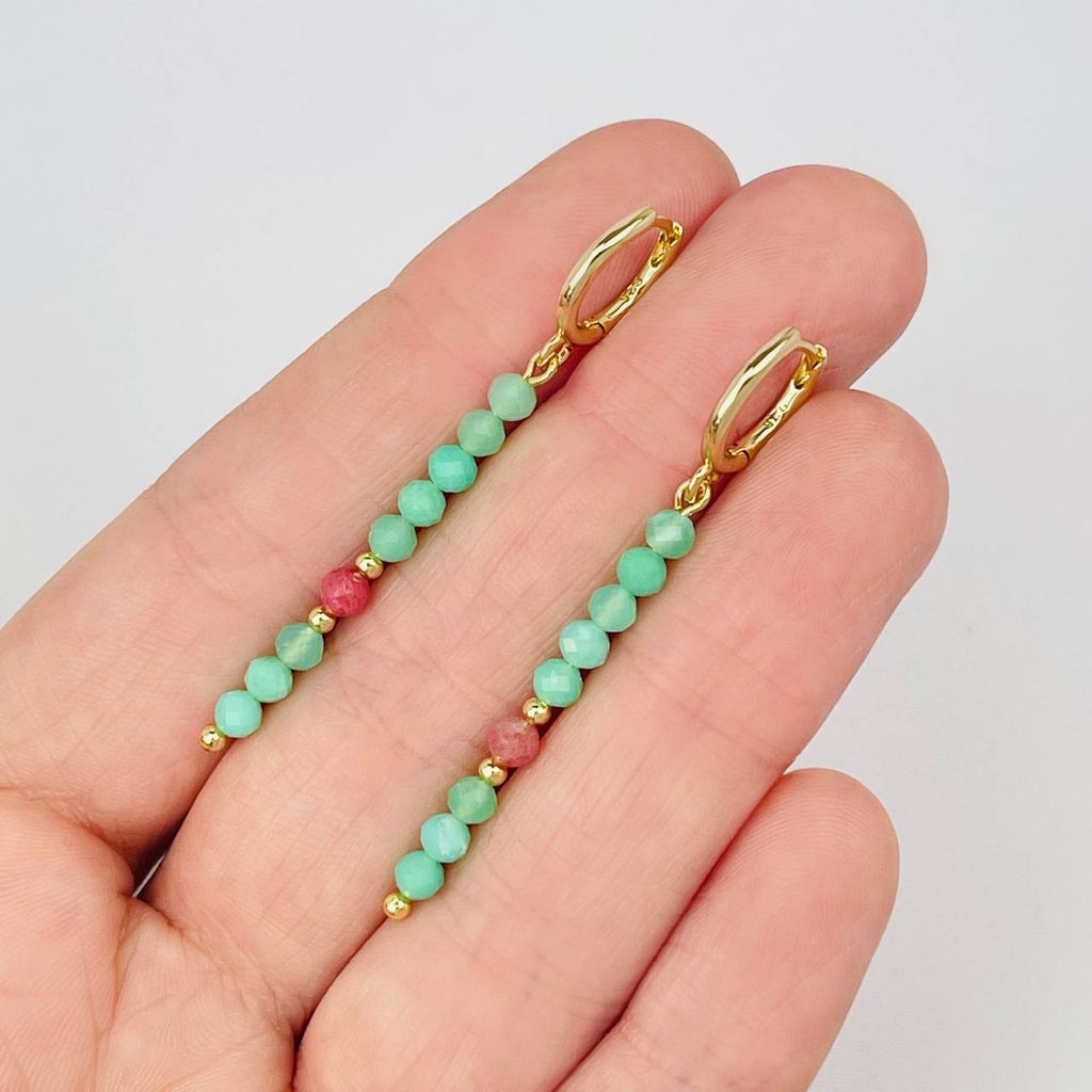 Серьги длинные из Хризопраза и Родонита - Радуга самоцветов фото 2