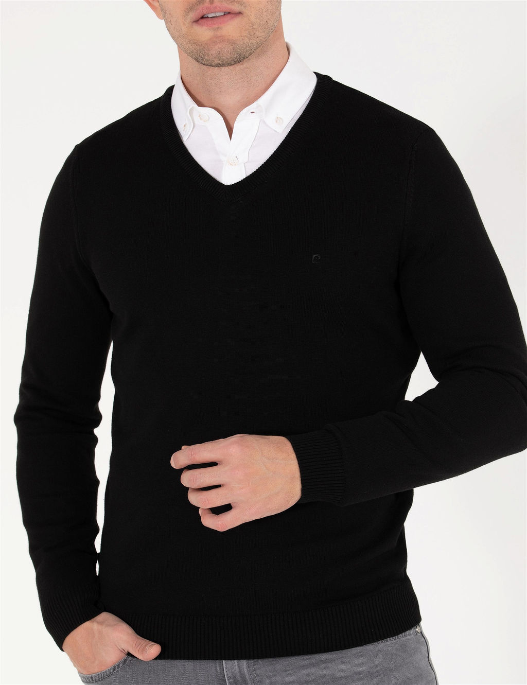 Siyah Slim Fit V Yaka Basic Triko Kazak - Pierre cardin фото 6