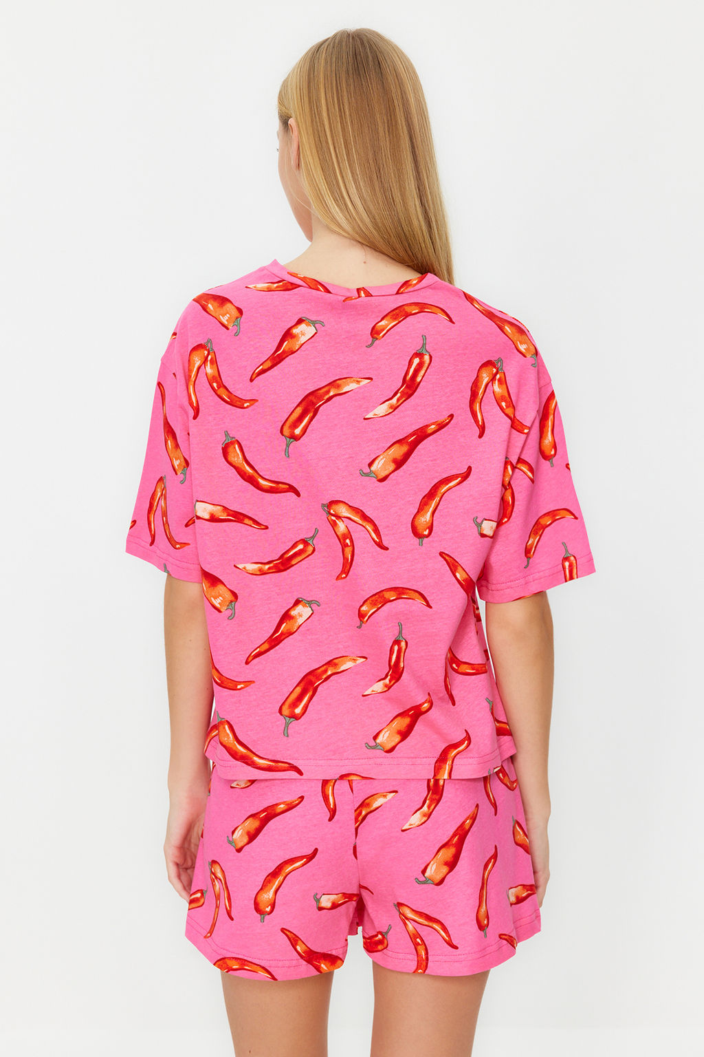 Pembe %100 Pamuklu Eglence Desenli Sortlu Orme Pijama Tak?m? THMSS24PT00002
