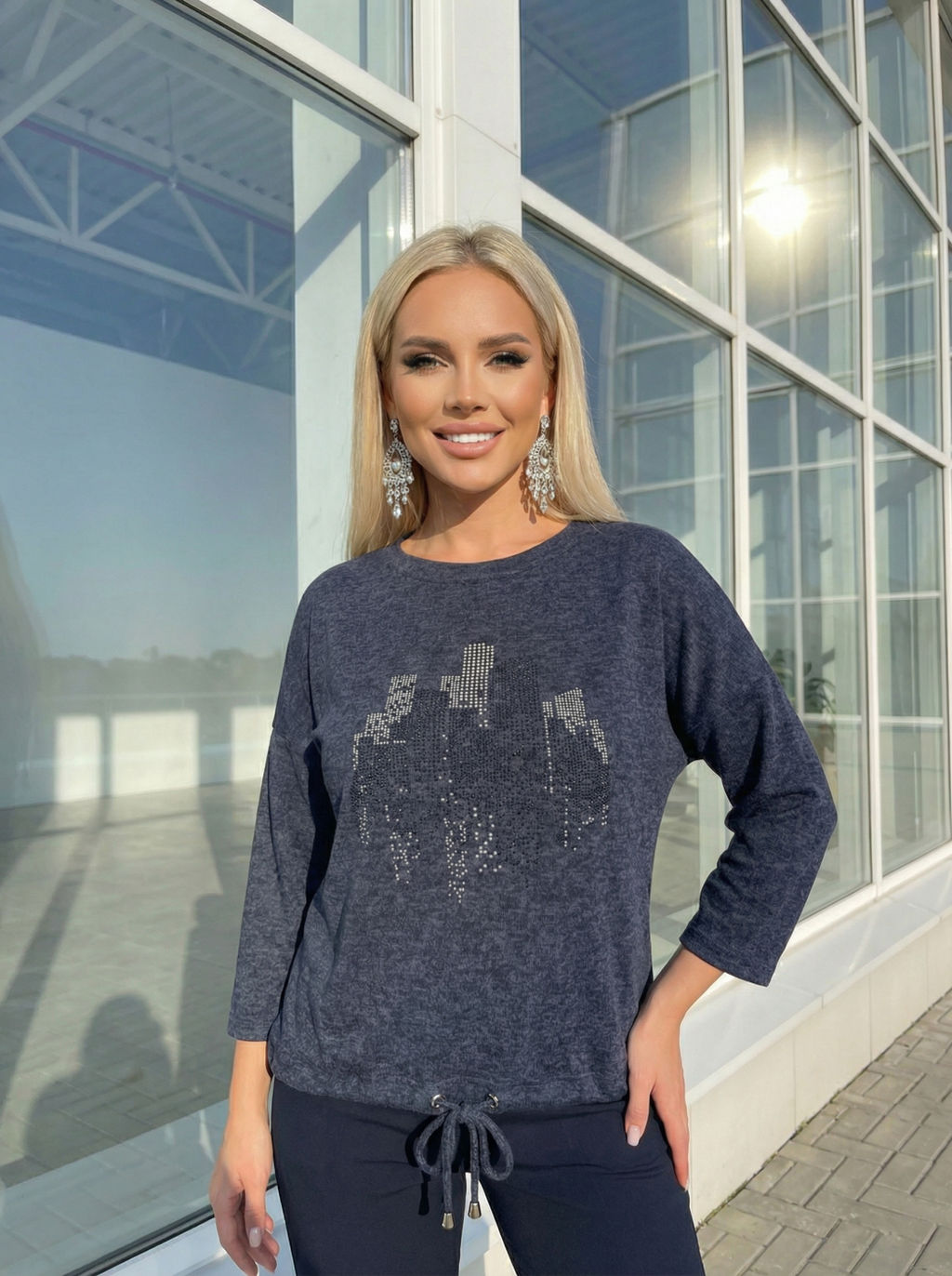 Джемпер женский Мегаполис 3/4 рукав синий