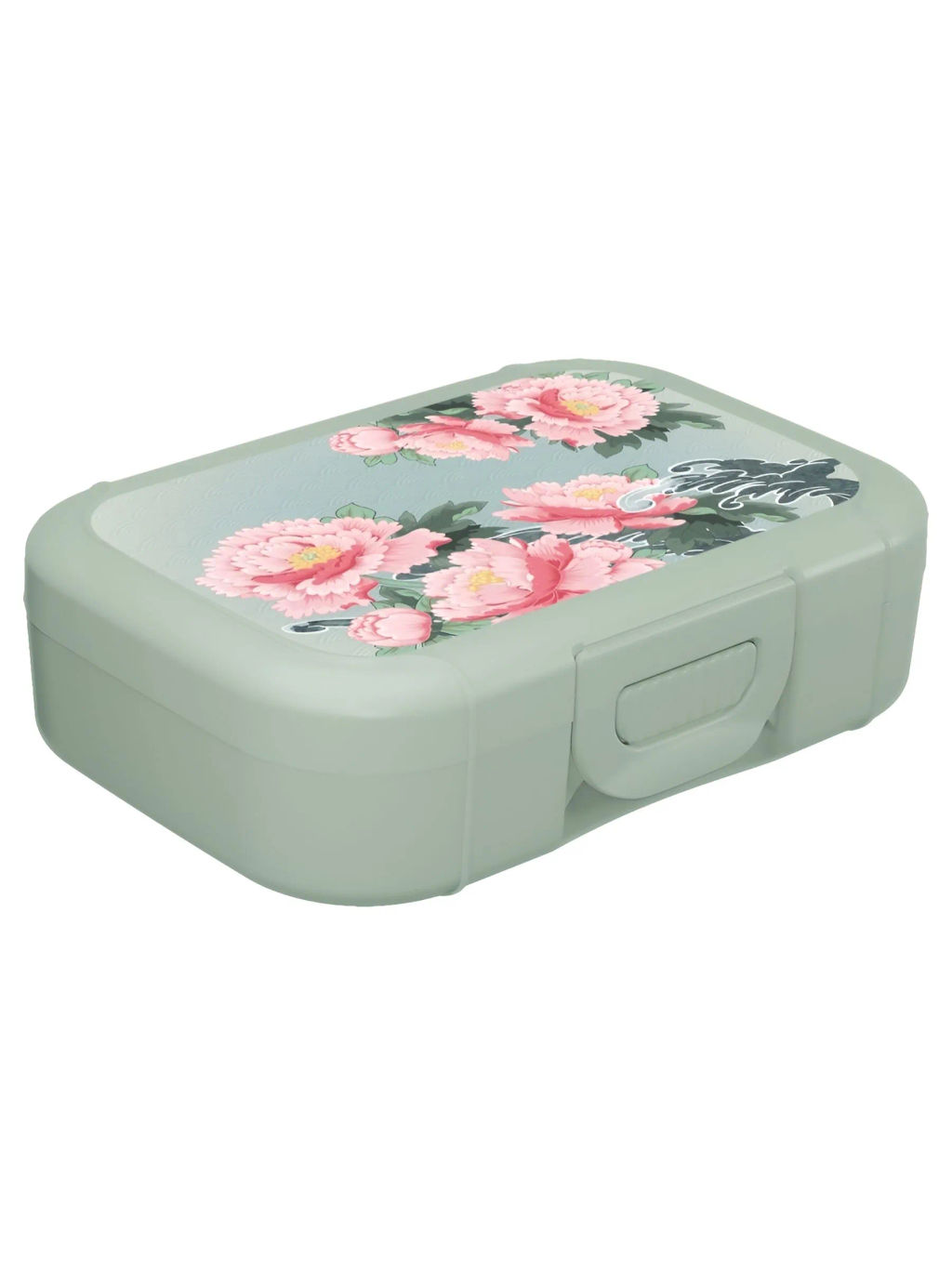 Ланч-бокс 0,85л с декором "Сад пионов" (светло-зеленый)