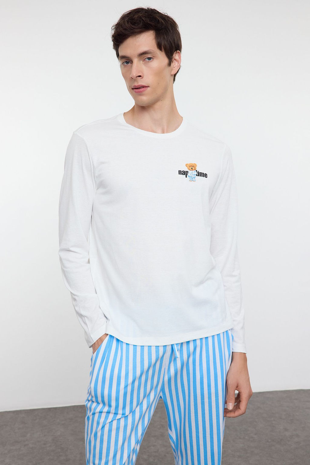 TRENDYOL MAN Bej - Kahve Regular Fit Cizgili Couple/Cift orme Pijama Tam?m? TMNAW25PT00049 - Trendyolmilla фото 3