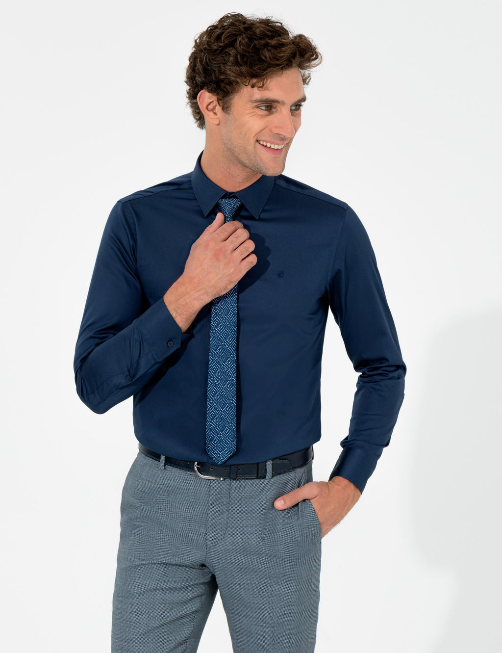 Lacivert Slim Fit Uzun Kollu Basic G_mlek