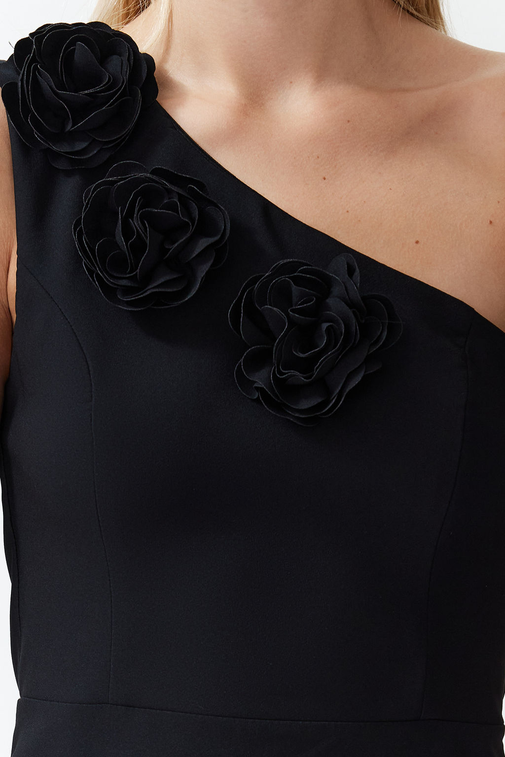 Siyah A Kesim Tek Omuz Gul Detayl? Mini Dokuma Elbise TWOSS24EL00660 - Trendyolmilla фото 4