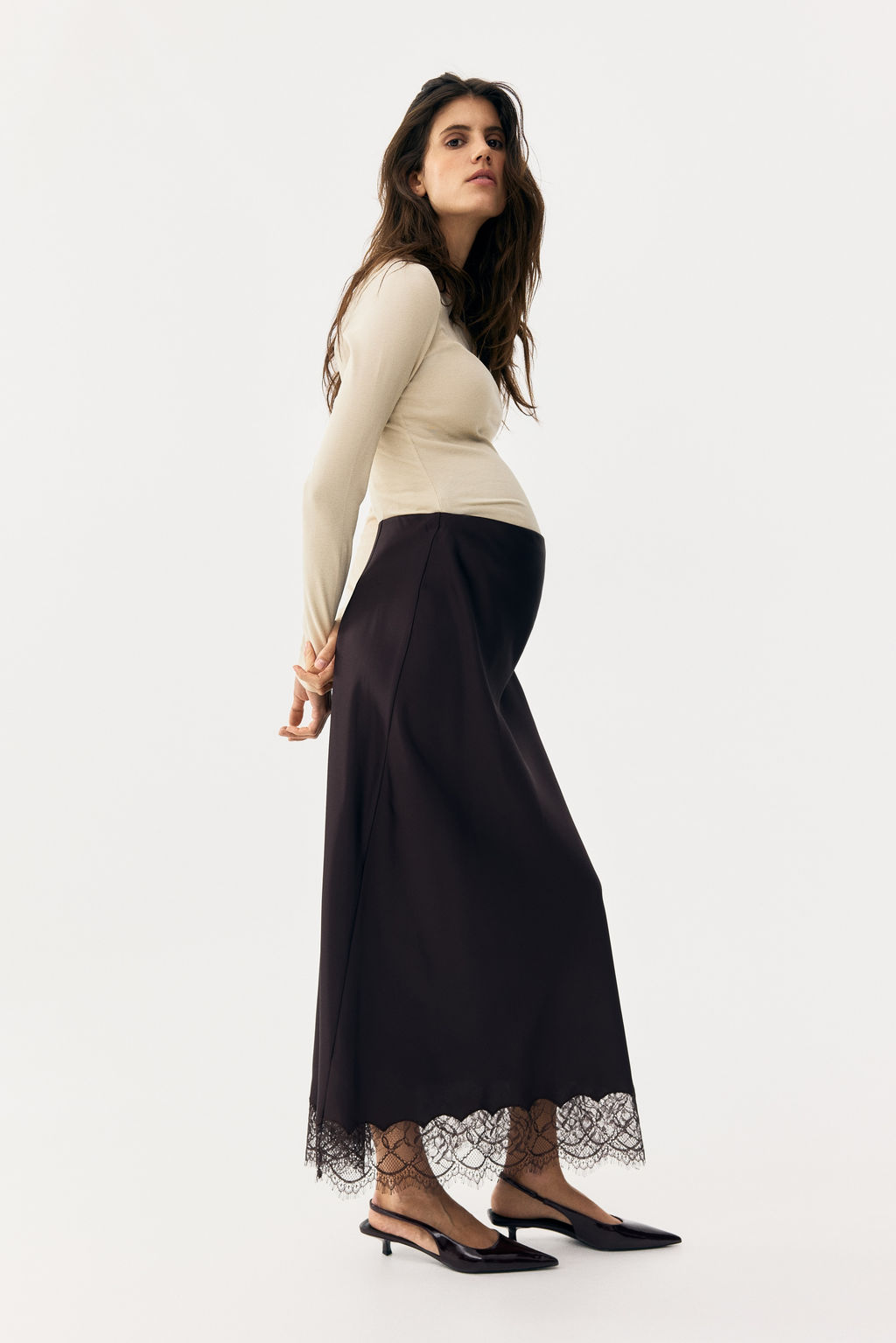 MAMA Falda de sat?n con ribete de encaje - H&m фото 3