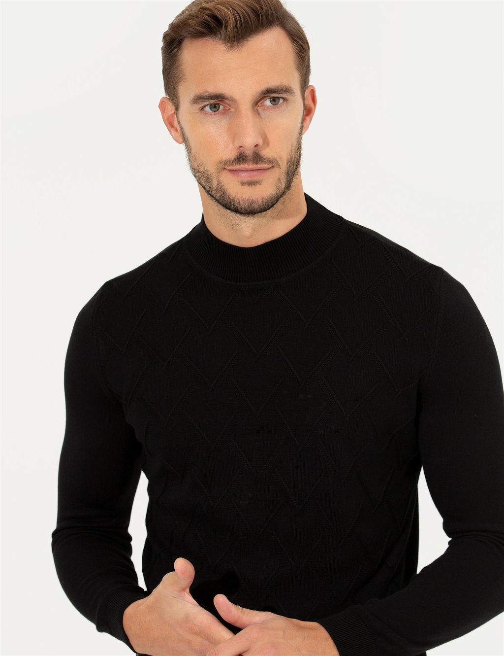 Siyah Slim Fit Bal_k__ Yaka Triko Kazak - Pierre cardin фото 2
