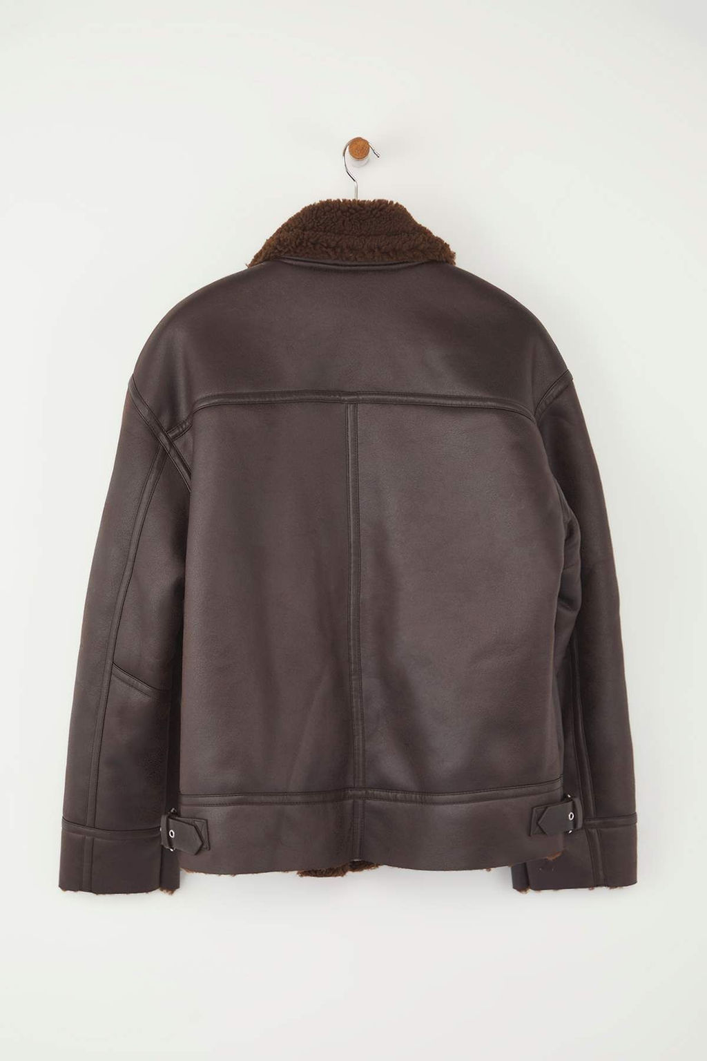 Vizon Regular Kal?p Yakas? Kemer Detayl? Peluslu Suet Biker Ceket Mont TWOAW25MO00011 - Trendyolmilla фото 21