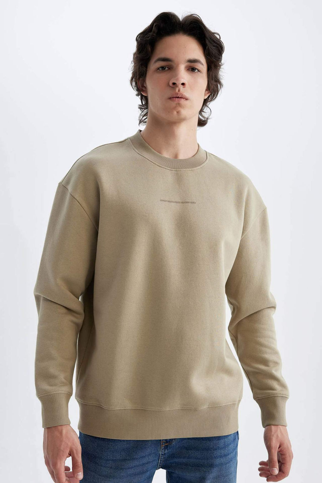 Boxy Fit Bisiklet Yaka Bask?l? Sweatshirt - Defacto фото 4