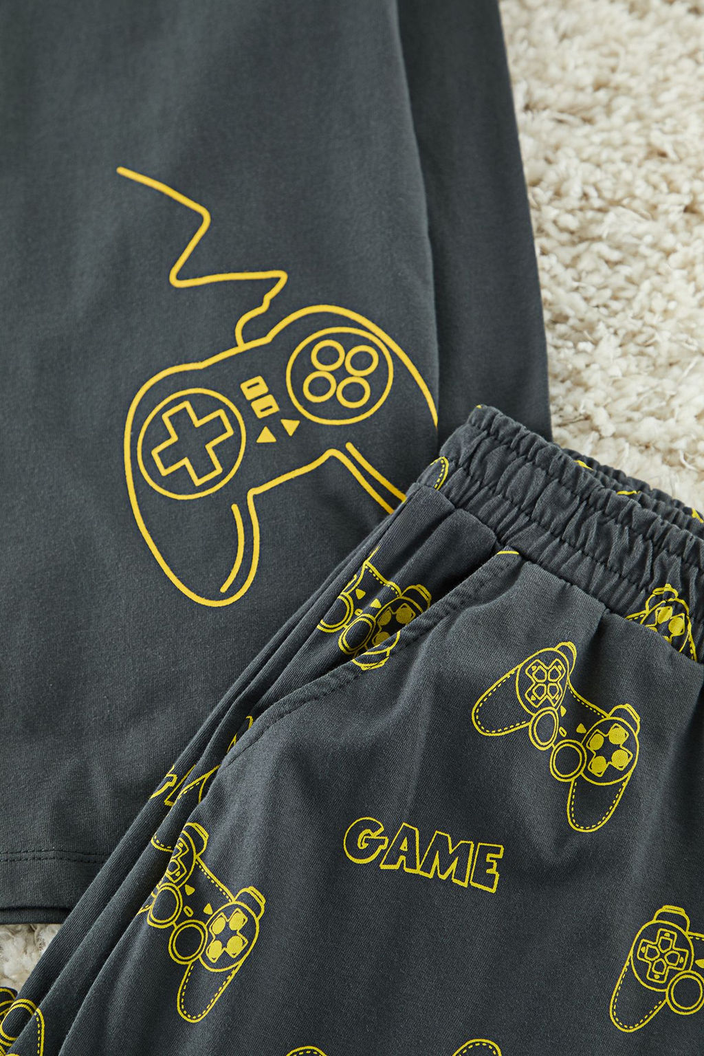 Antrasit Erkek Regular Fit Bask?l? Orme %100 Pamuk Pijama Tak?m? TMNAW24PT00012