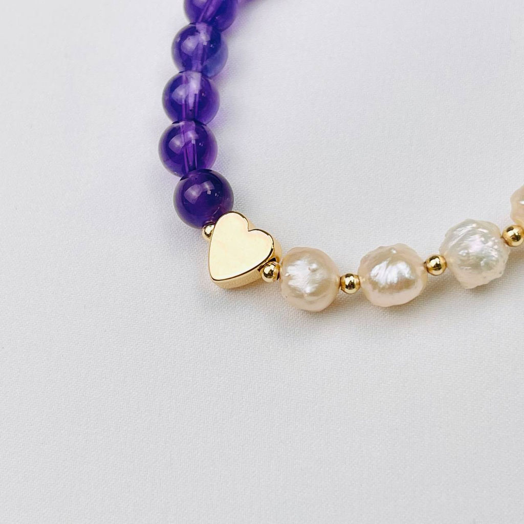Браслет из Аметиста и Жемчуга 18 см